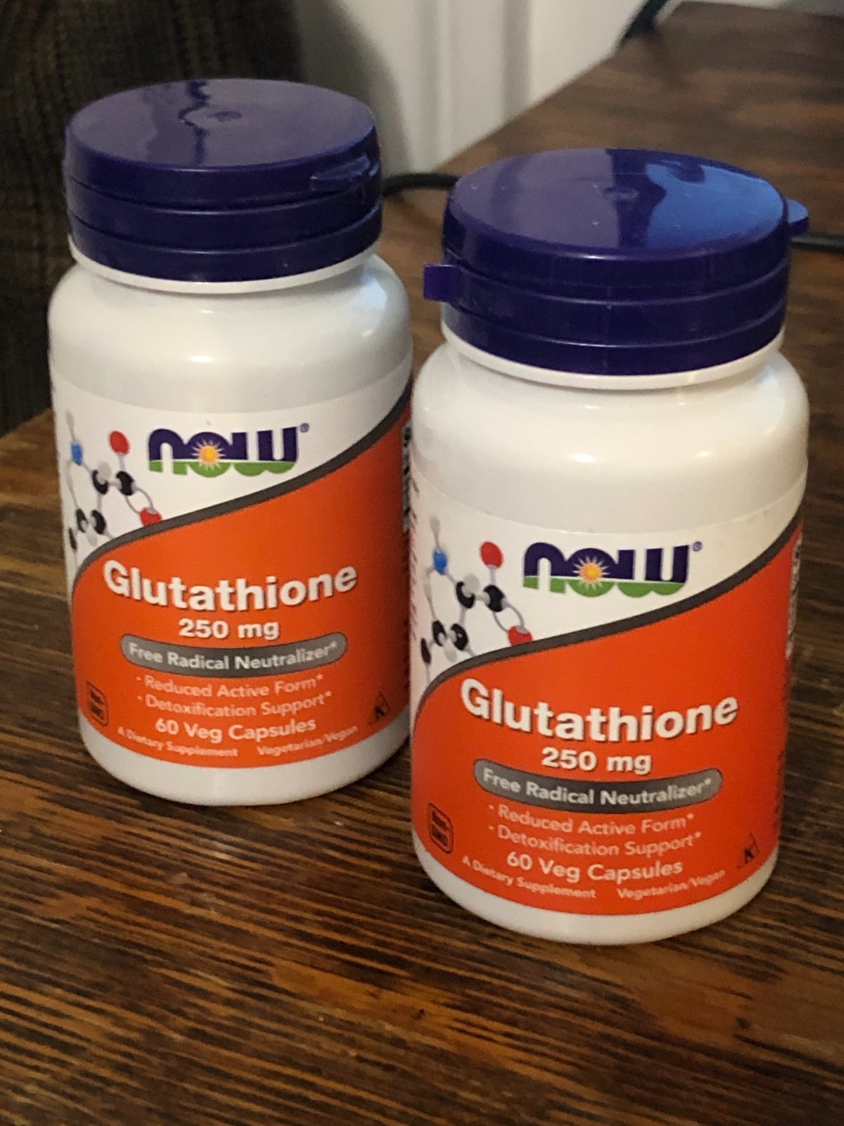 NOW FOODS Glutathione 250 mg 60 Veg Capsules 2 Pack Exp (06/2028, 11/2027)