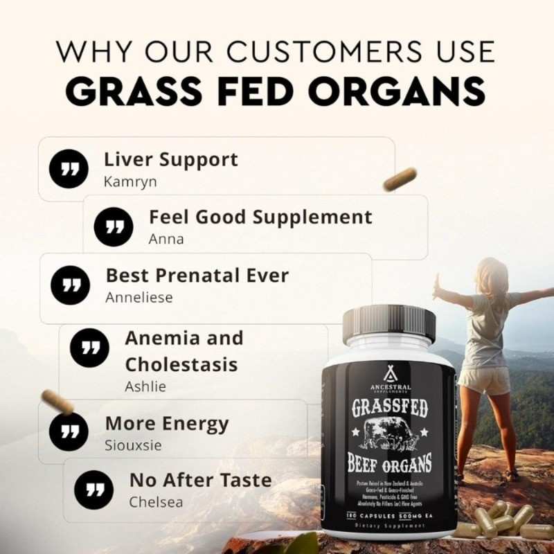 Ancestral supplement grass fed beef organ & supplement -3 bottles -180 capsules