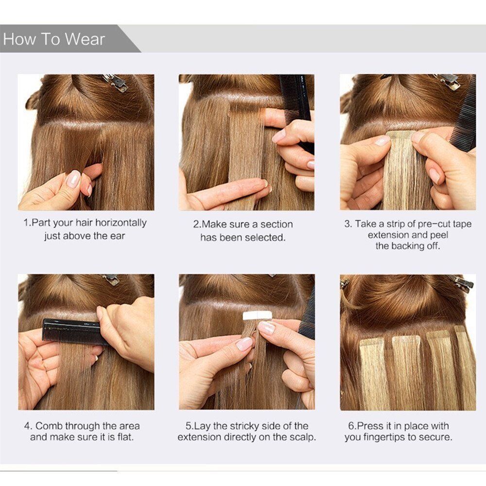 Women 10A 100% Virgin Remy Human Hair Extension 16-24in Tape in Grade Weft 20pcs