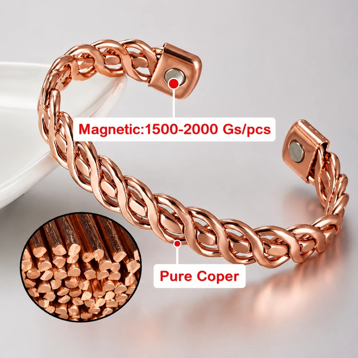 Solid Pure Copper Bracelet Heavy Twist Cuff Healing Arthritis Pain Relief