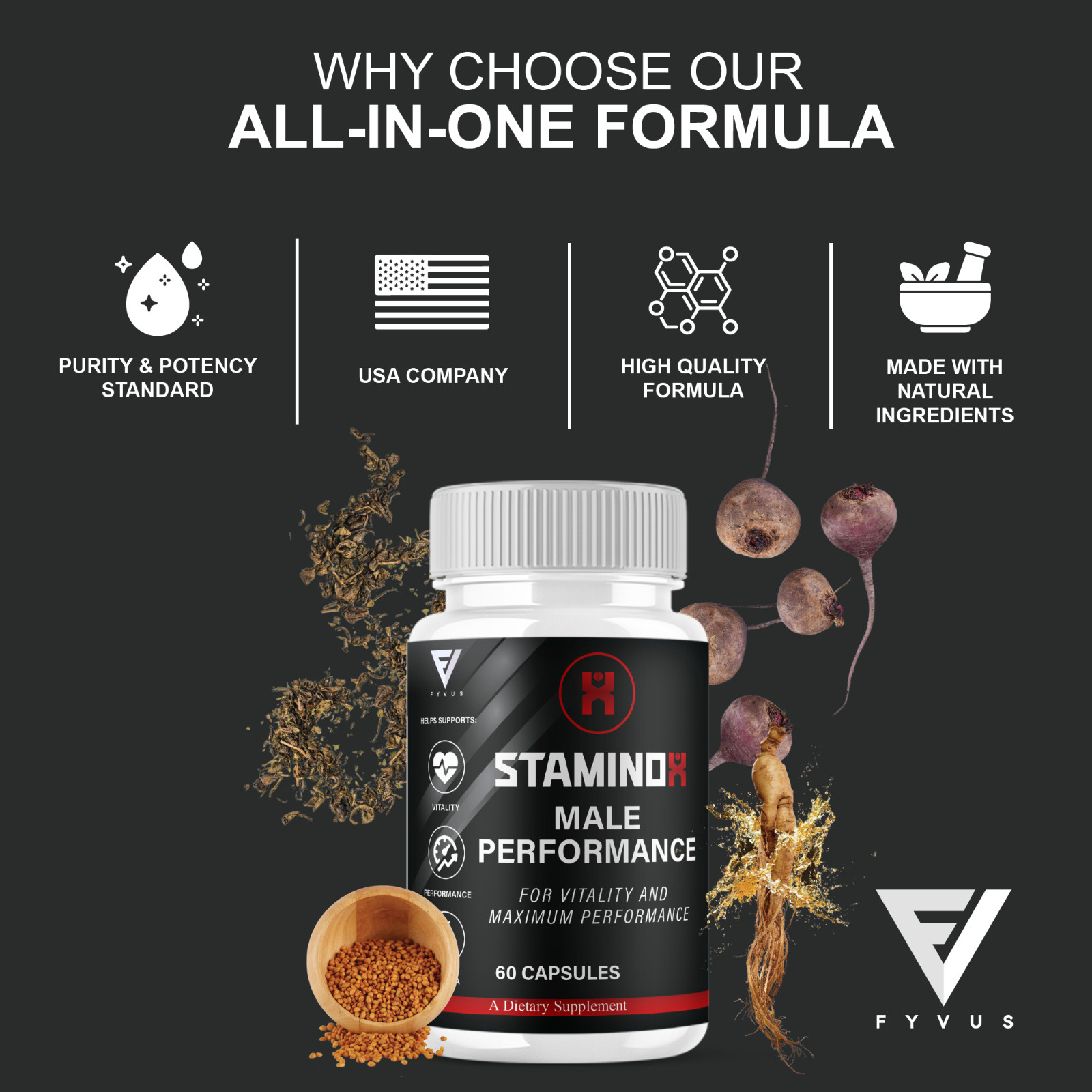 Staminox Premium Performance Supplement, Staminox Pills (60 Capsules)