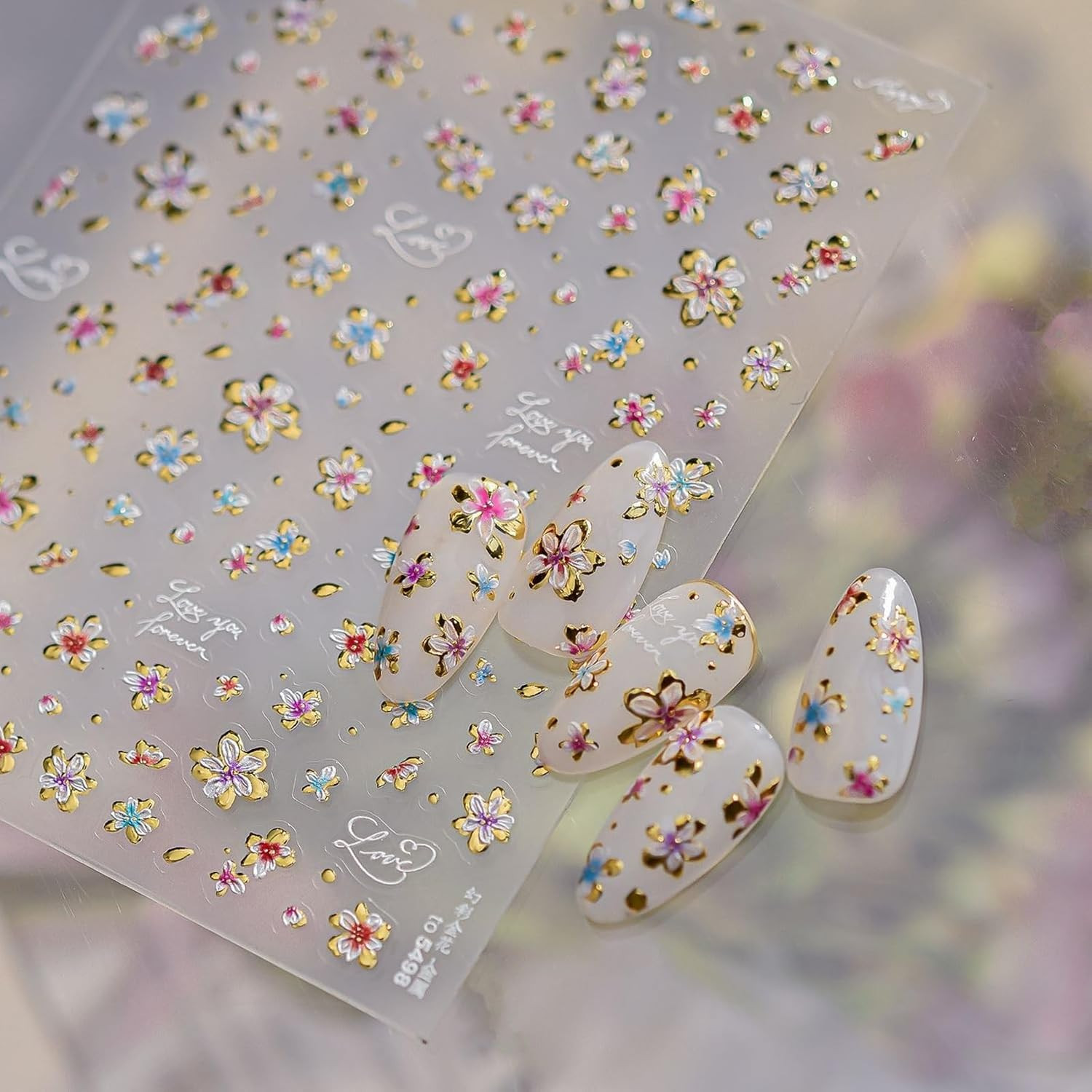 Flower Nail Art Stickers Gold Nail Stickers with Design Small Floral Nails Decal