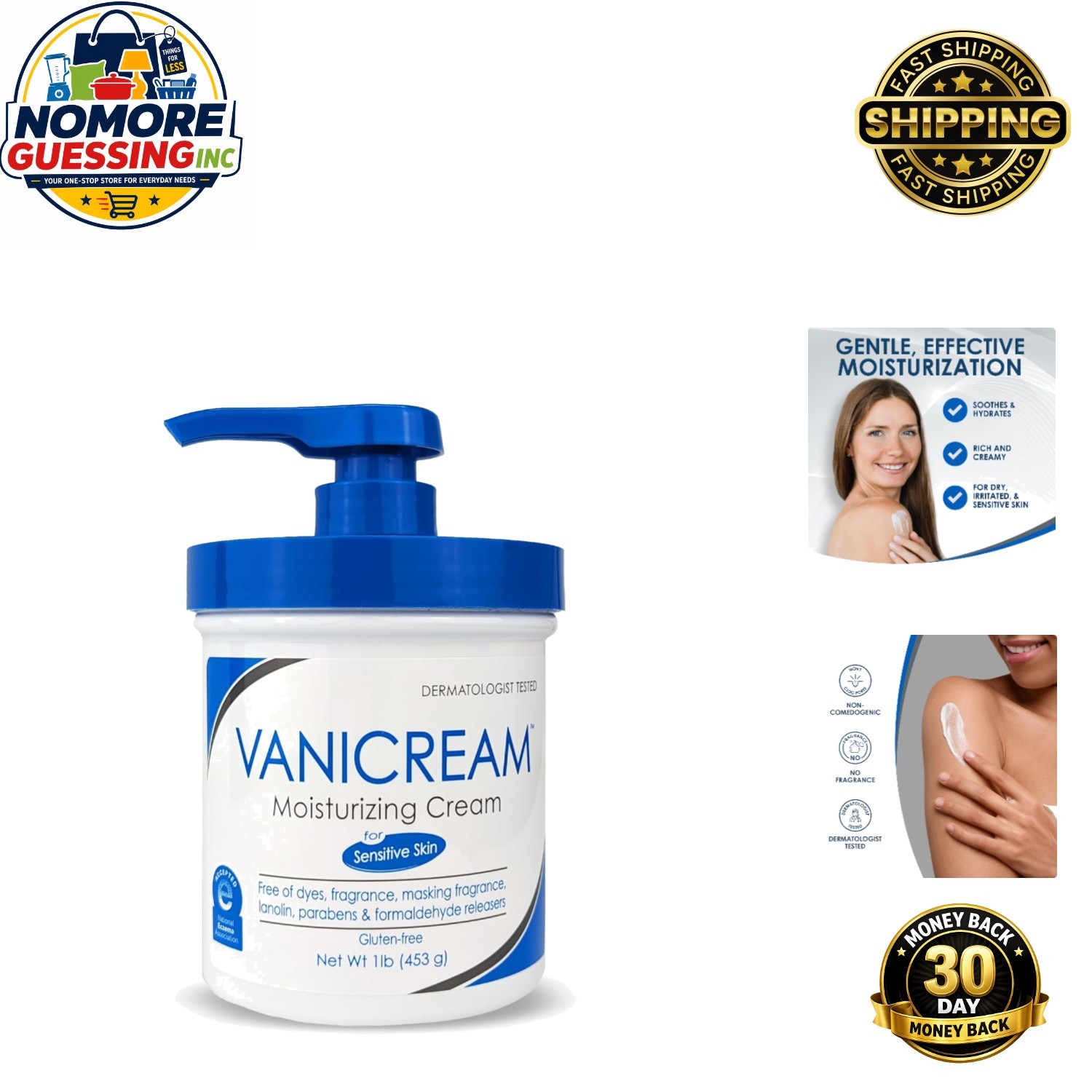 Fragrance-Free Moisturizing Cream for Sensitive Skin – 16 Oz Pump Dispenser