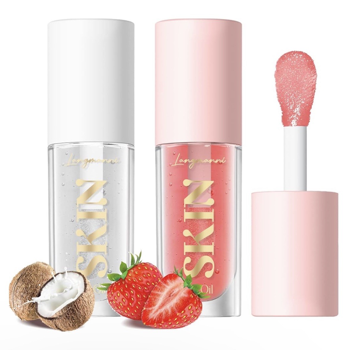 Langmanni Lipgloss Oil No-sticky Gloss 2count Flavor Strawberry & Coco Exp 01/27
