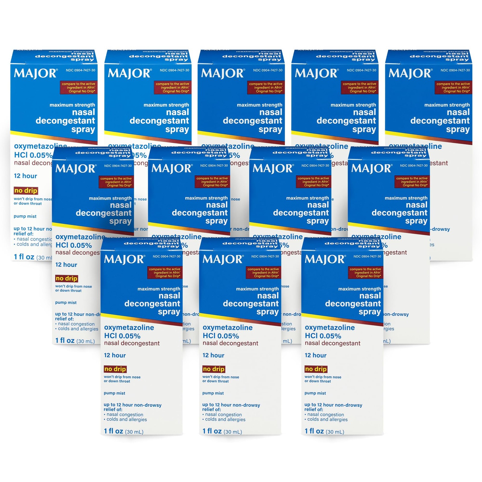 MAJOR Maximum Strength Nasal Decongestant 1 Fl Oz (Pack of 12), Colorless