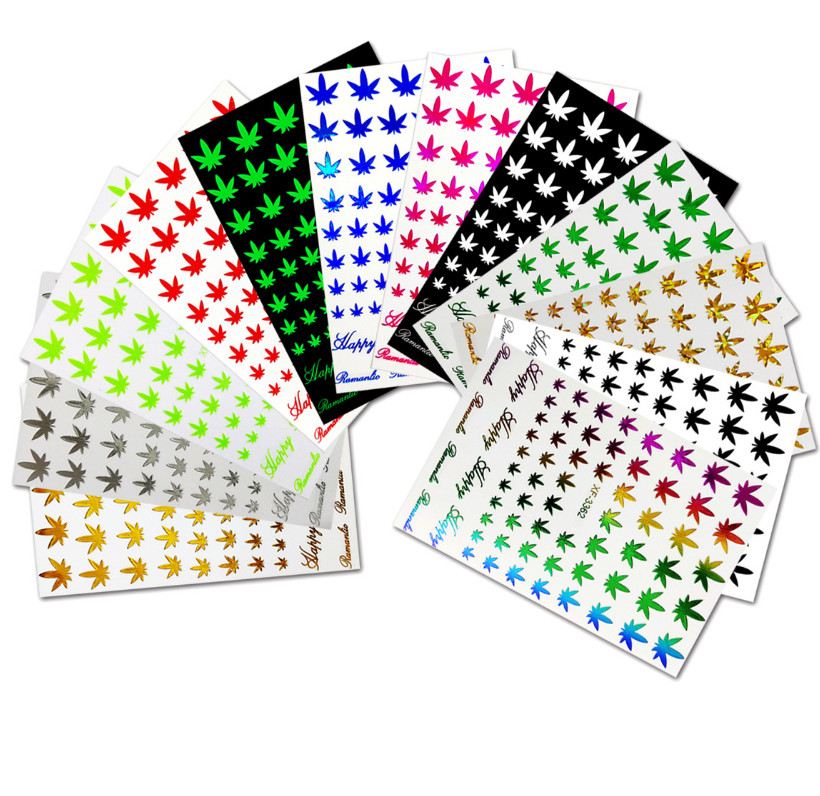 Cannabis Leaves Nails Stickers Glow In The Dark Pot Weed Marijuana Decals NH15