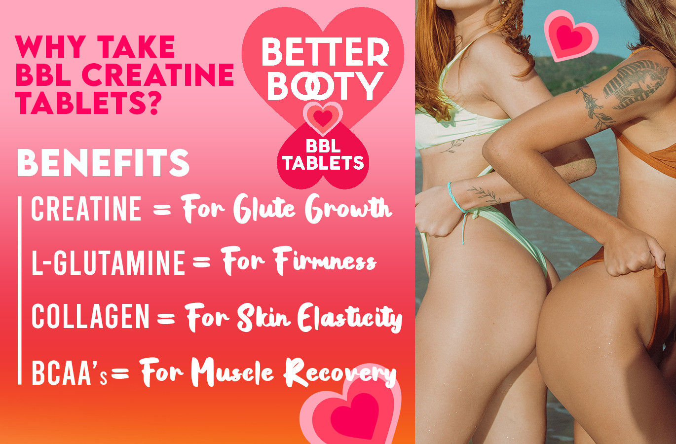 Better Booty BBL Tablets Creatine BCAA’s Women Perfect Peach Glute Builder 45ct