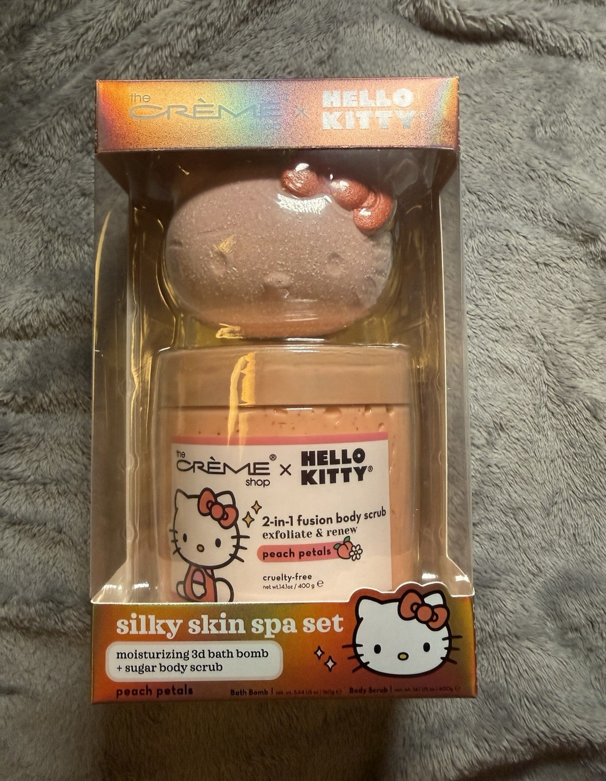 The Crème Shop x Hello Kitty Silky Skin Spa Set Peach Petals Bath Bomb + Scrub