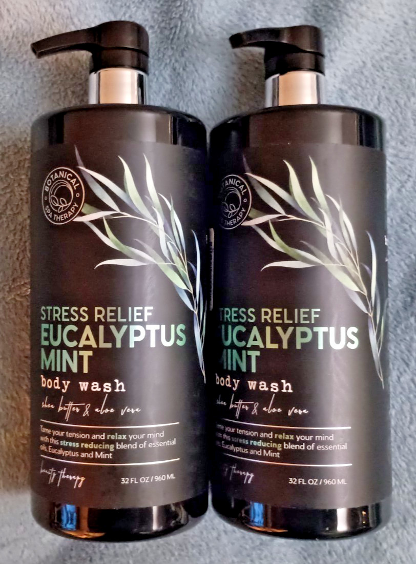 2 PACK Botanical Spa Therapy STRESS RELIEF EUCALYPTUS MINT BODY WASH Aloe 32 oz