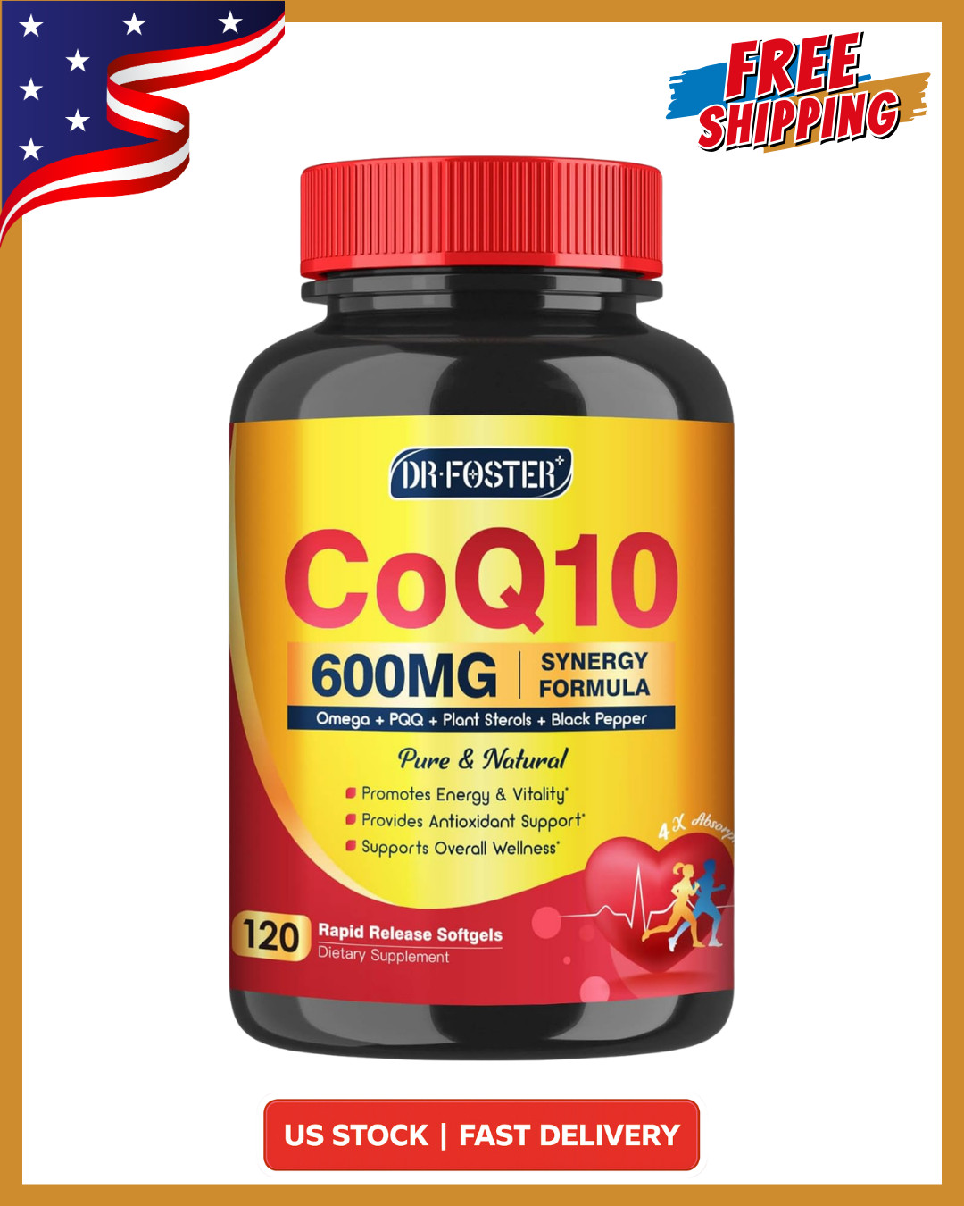 CoQ10 600 mg Softgels CoQ10 Supplement – CQ10 Coenzyme-Q10 with Omega 3 & PQQ &