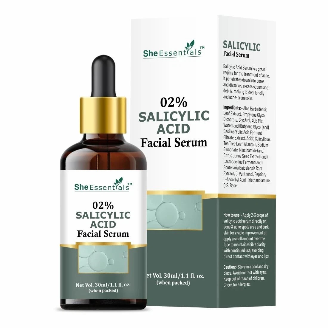 She Essentials Salicylic Acid Facial Serum For Glowing Skin 30ml
