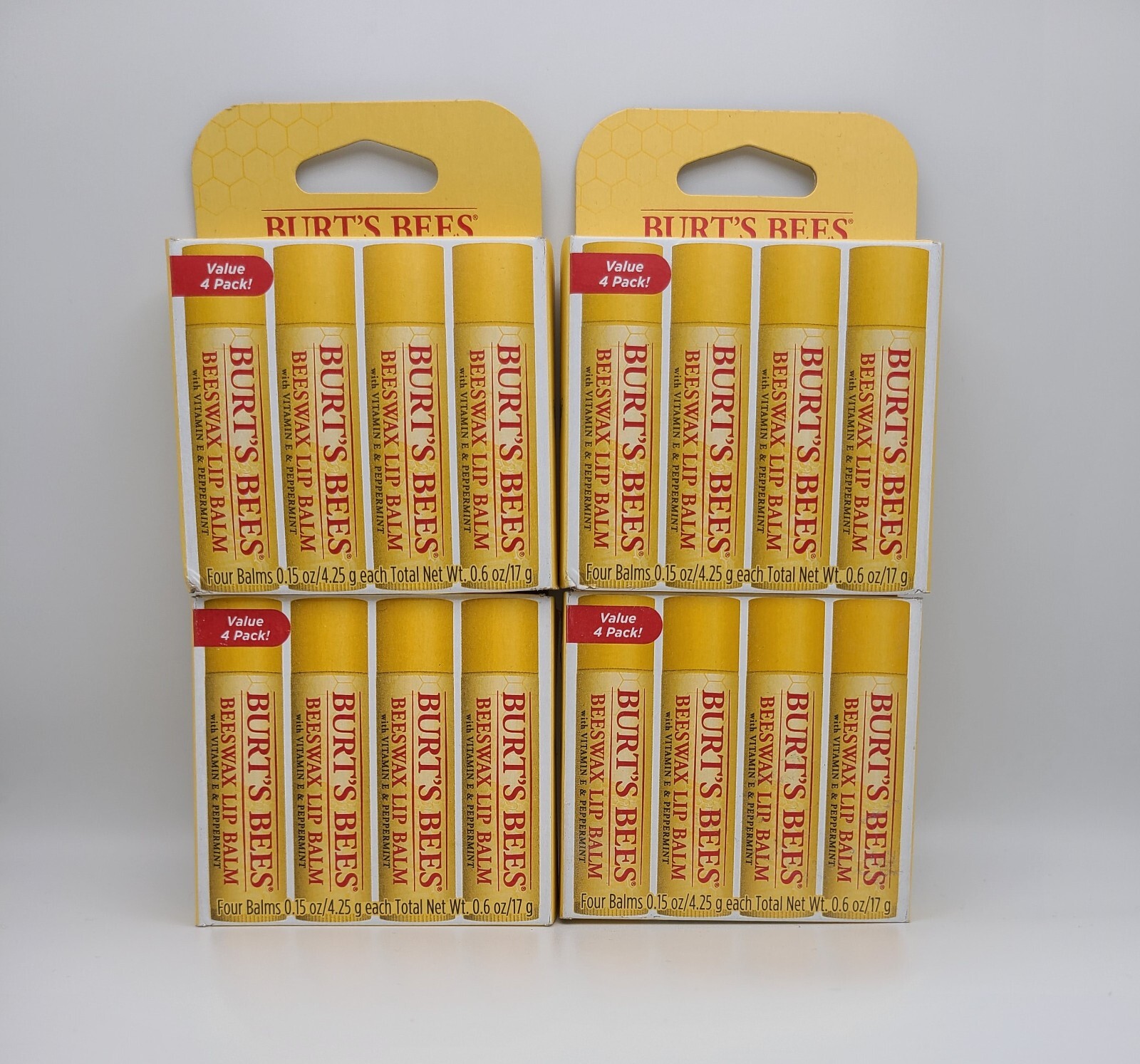 Burt’s Bees Beewax Lip Balm With Vitamin E & Peppermint (4 Pack) – Lot of 4