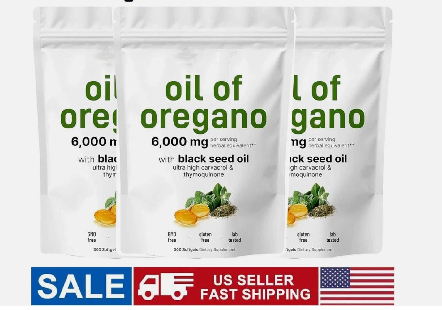 3 Pack Oil of Oregano with Black Seed Oil, 300 Softgels NEW Microingredients.