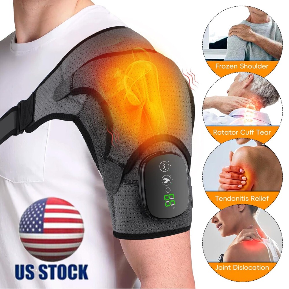 2 X Electric Heated Shoulder Brace Wrap With Vibration Therapy Joint Pain Relief
