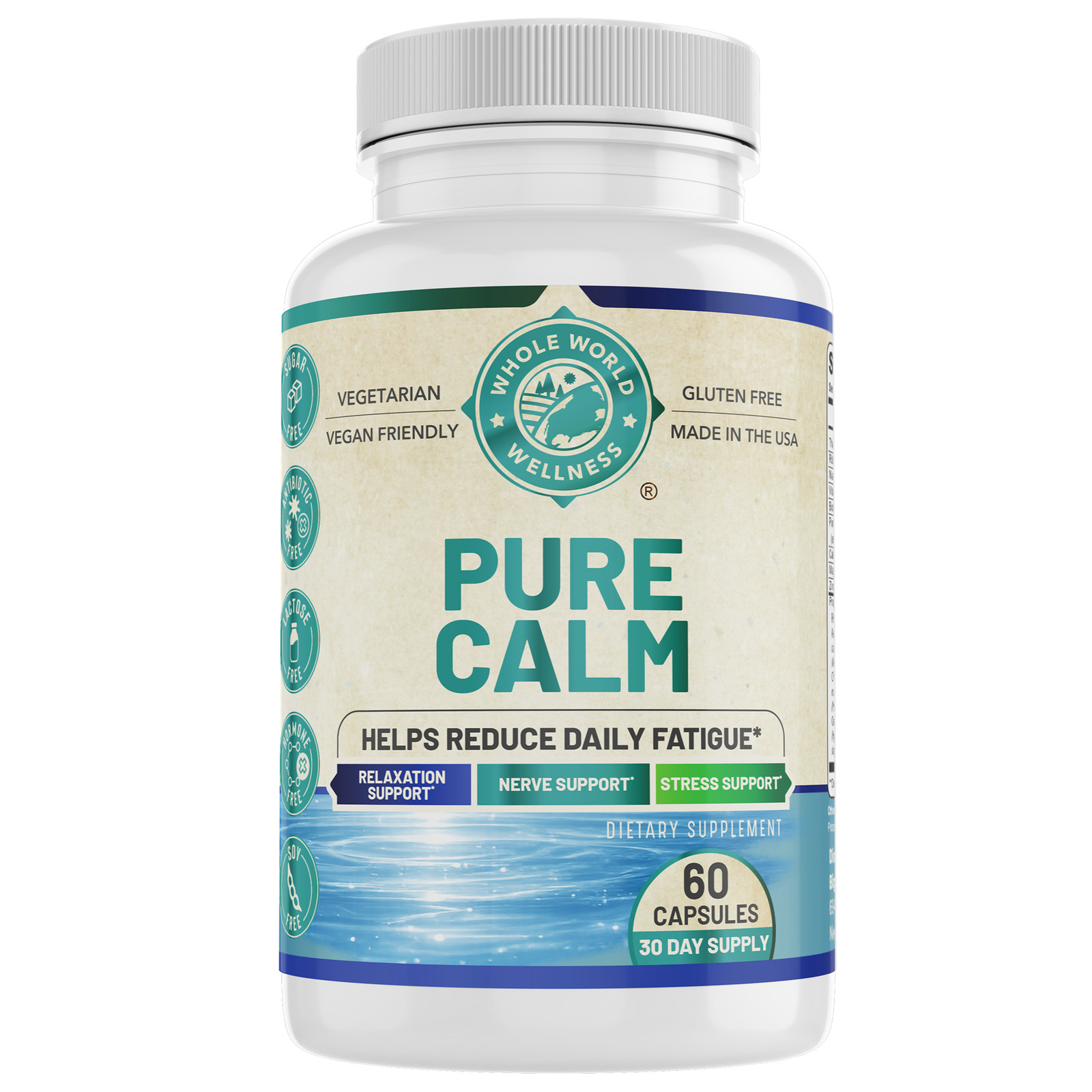 Pure Calm. Supports Relaxation & Reduced Daily Fatigue. With Biotin, Thiamine.