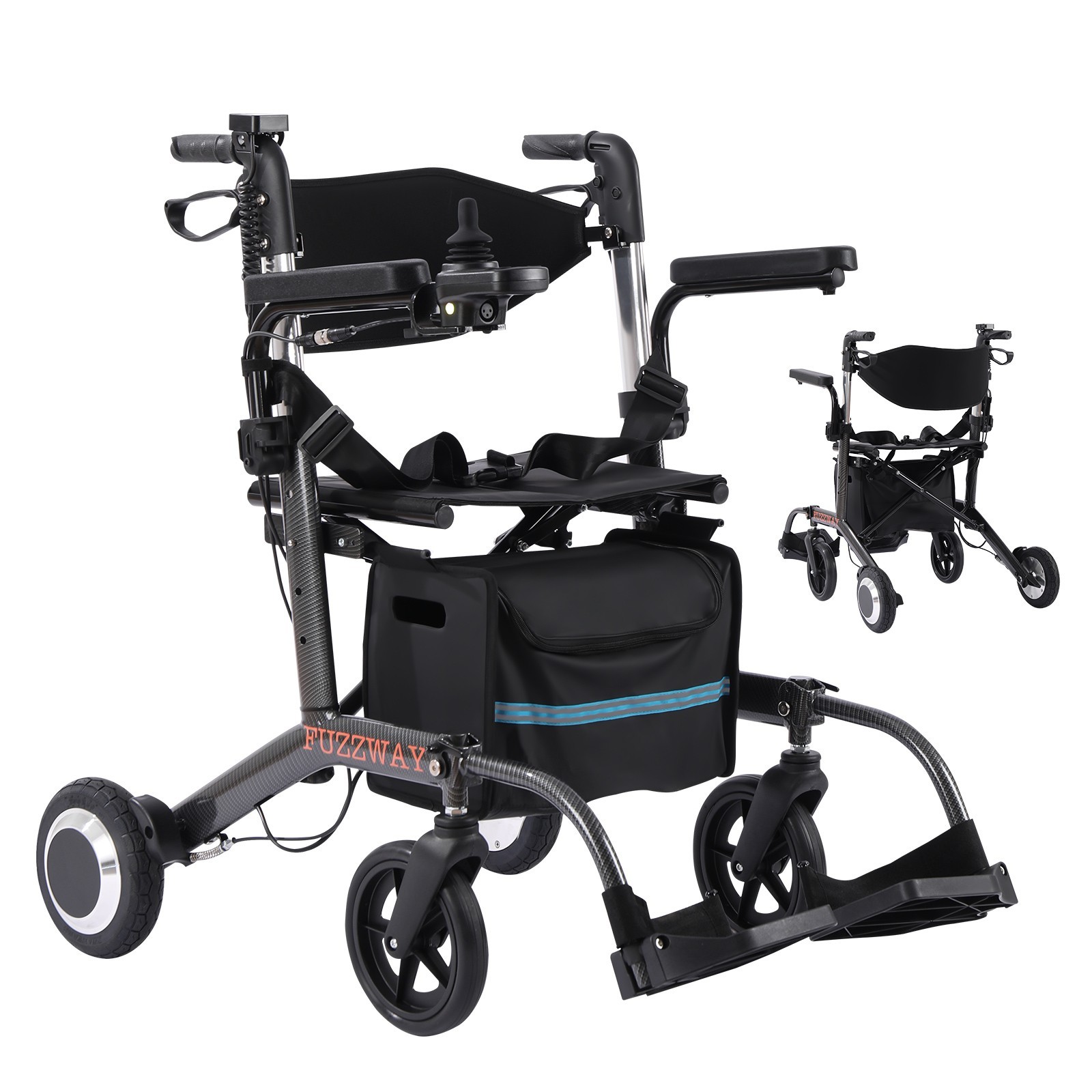 3 in 1 Electric Wheelchair Rollator Walker Foldable Lightweight Carbon Fiber