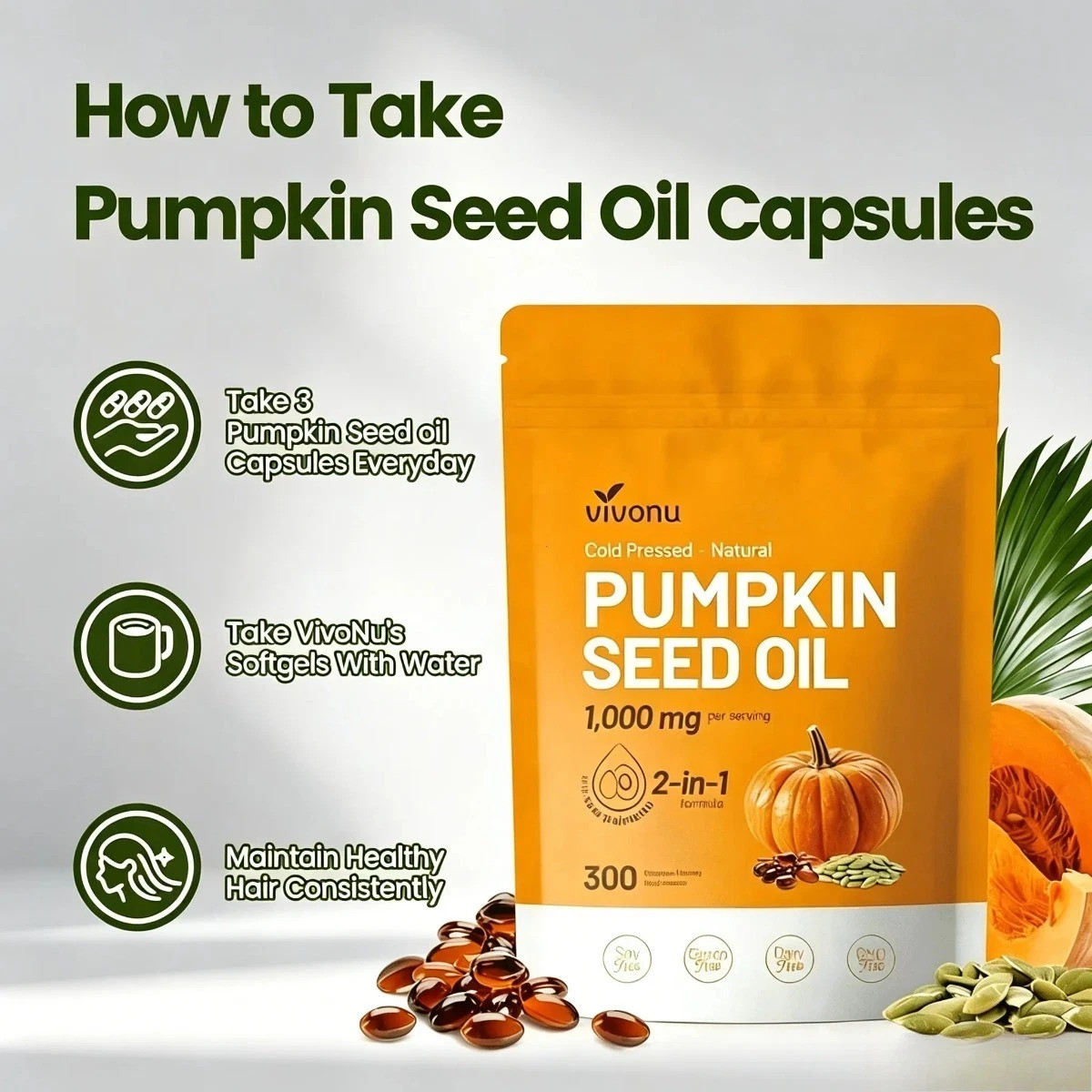 VivoNu NutriFlow Pumpkin Seed & Saw Palmetto, 300 Cold Pressed Softgels