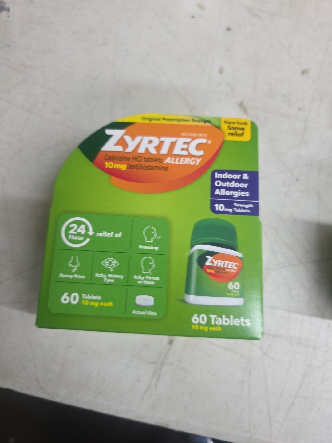 Exp 6/26 ZYRTEC 24 HR INDOOR/OUTDOOR ALLERGIES 60 TABLETS Exp 04/2028