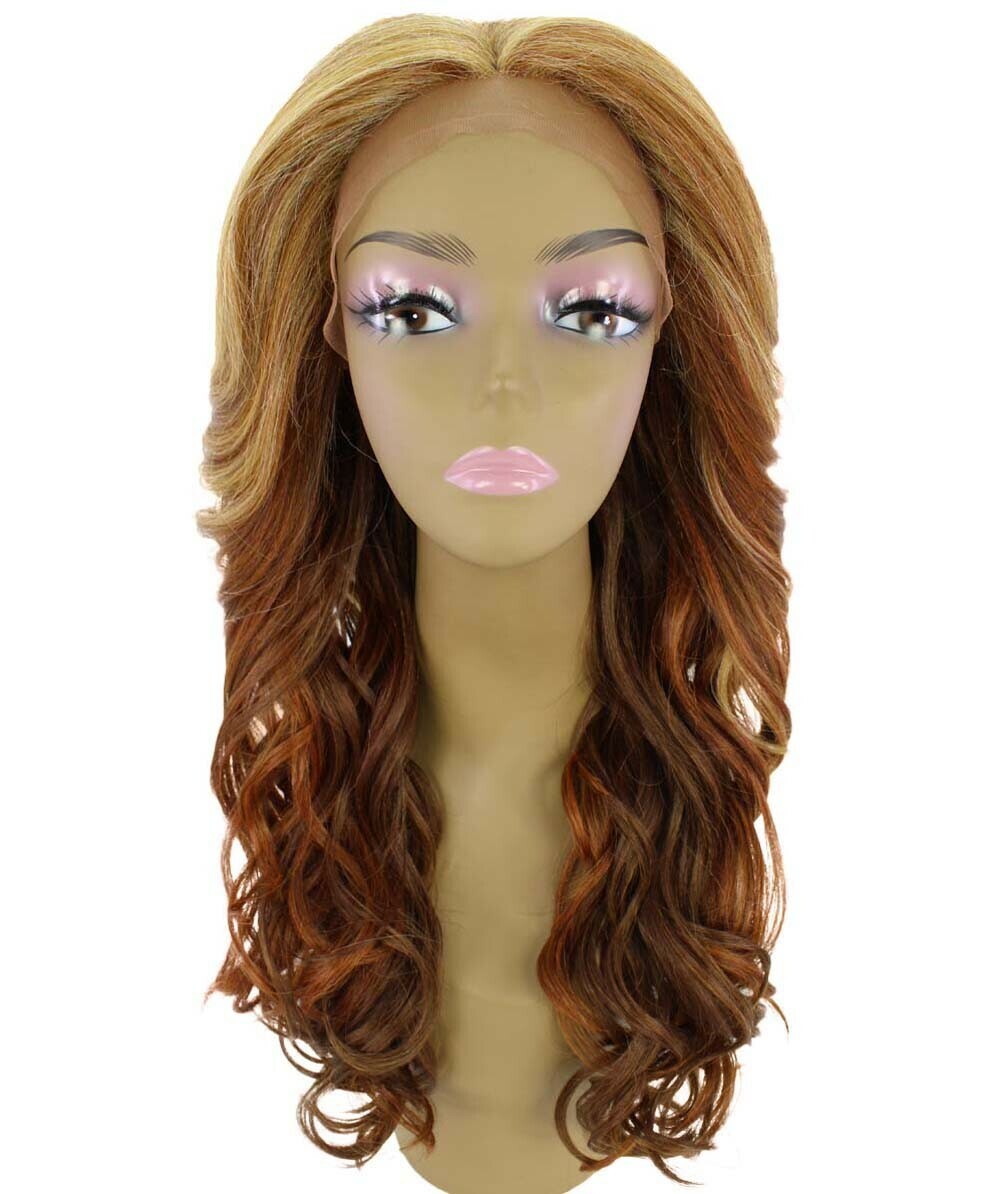 Yenne Wavy 23″ Long 4X4 Hand-Tied Lace Front Wig BL-0107, Strawberry Blonde