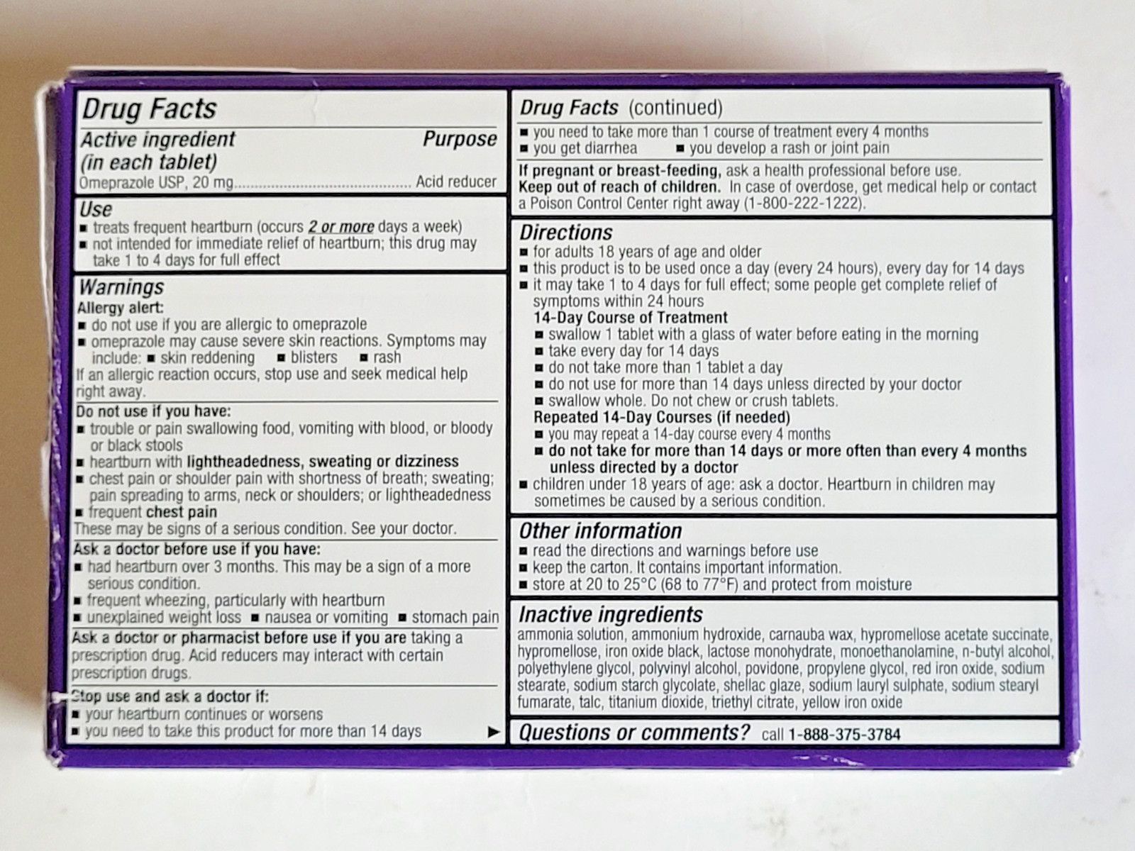 Omeprazole 20mg Delayed-Release Tablets 42 Ct Acid Reducer Treats Heartburn