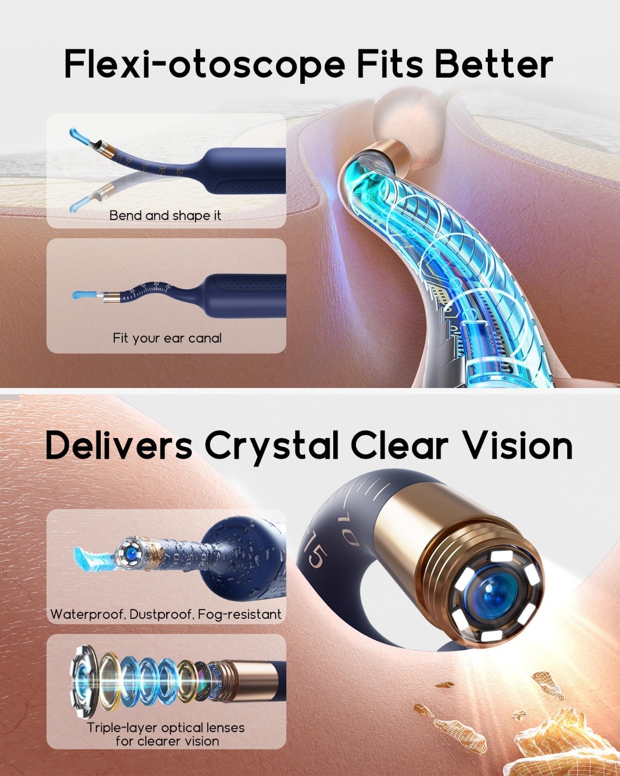 Wireless Ear Cleaning Camera Kit, Flexible Otoscope with Light, Earwax Removal T