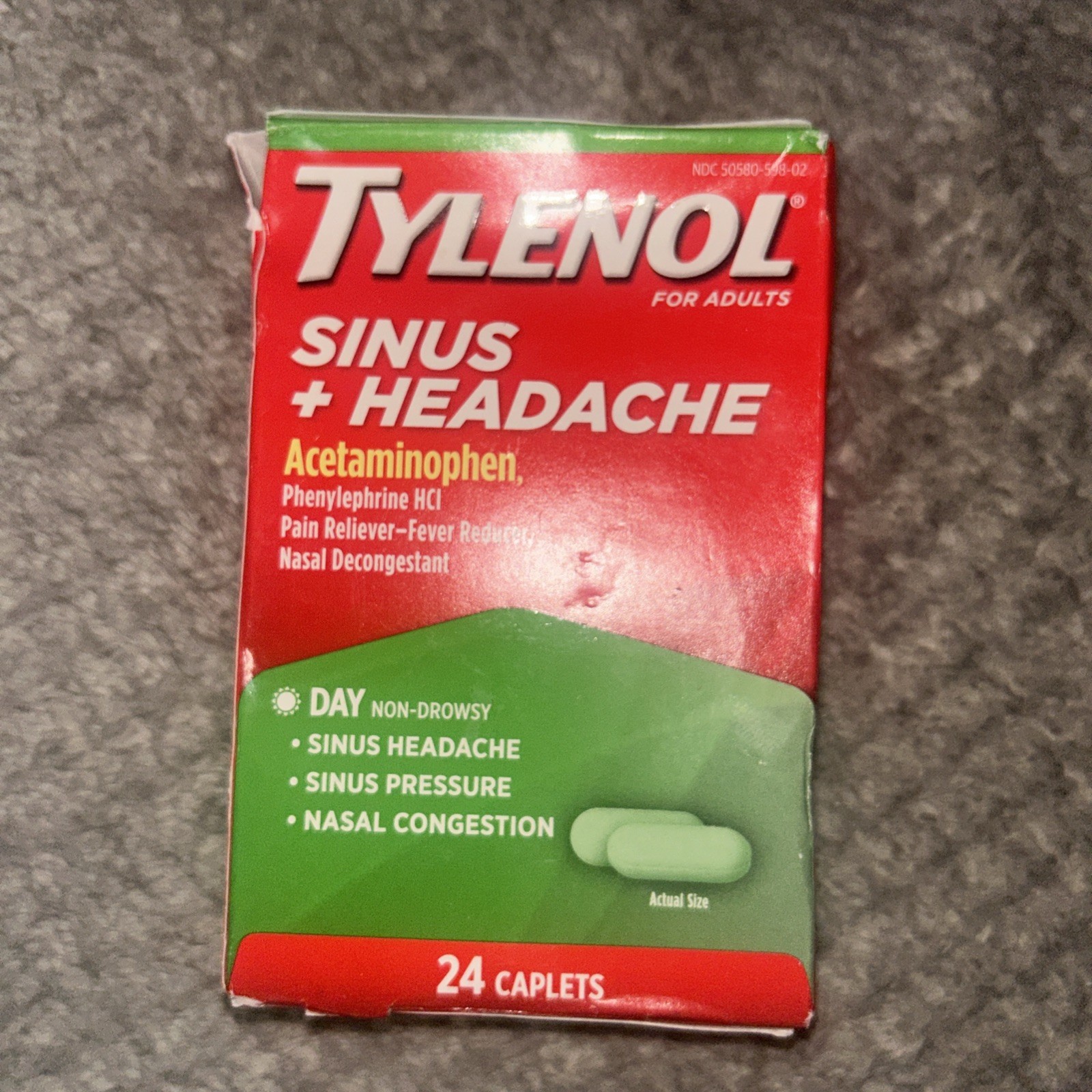 Tylenol Sinus + Headache Daytime Non-Drowsy For Adults 24 Caplets Exp 06/26