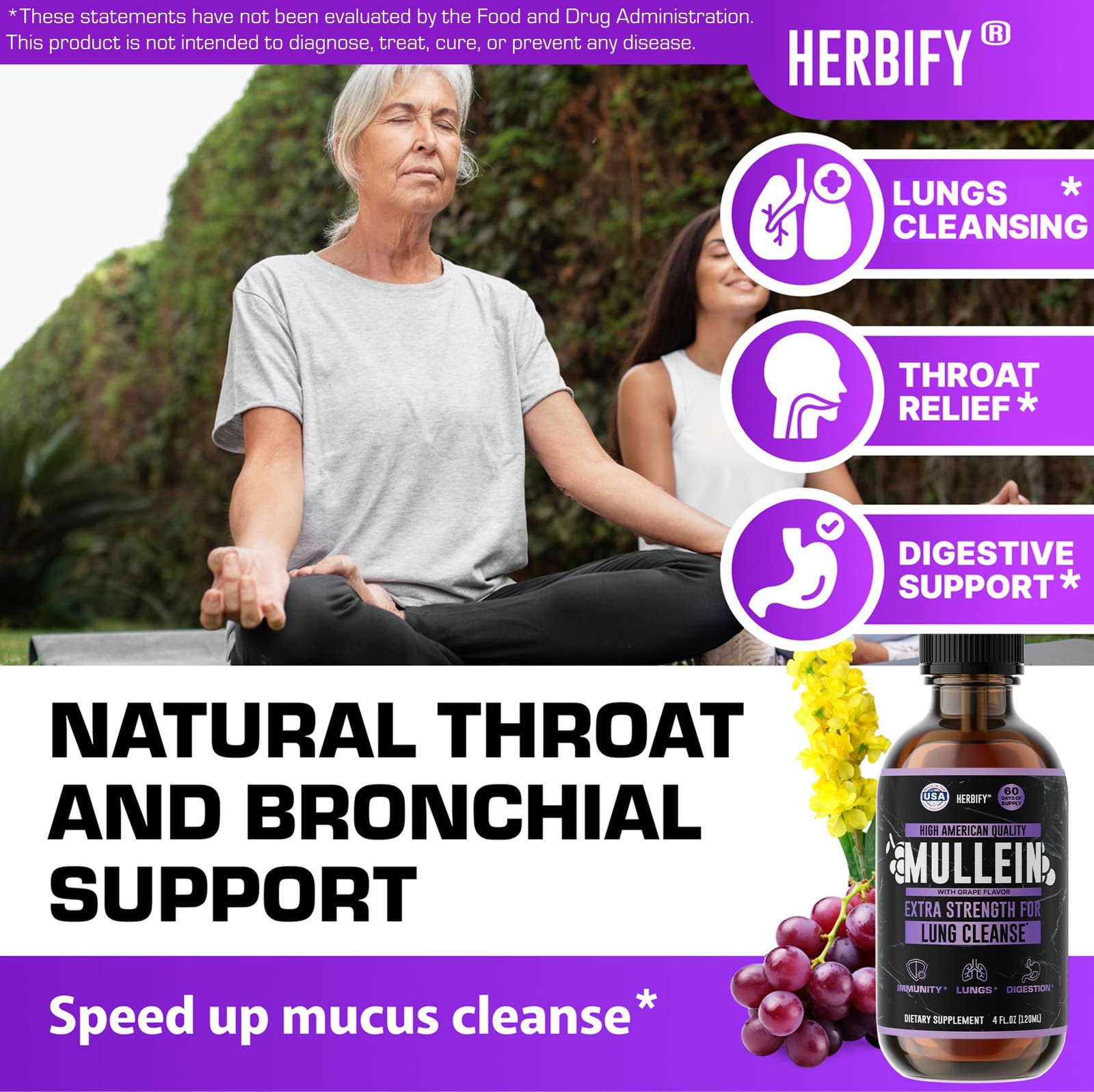 HERBIFY Mullein Drops – Lung Cleanse – Leaf Extract – 4 Fl Oz (Pack of 1)