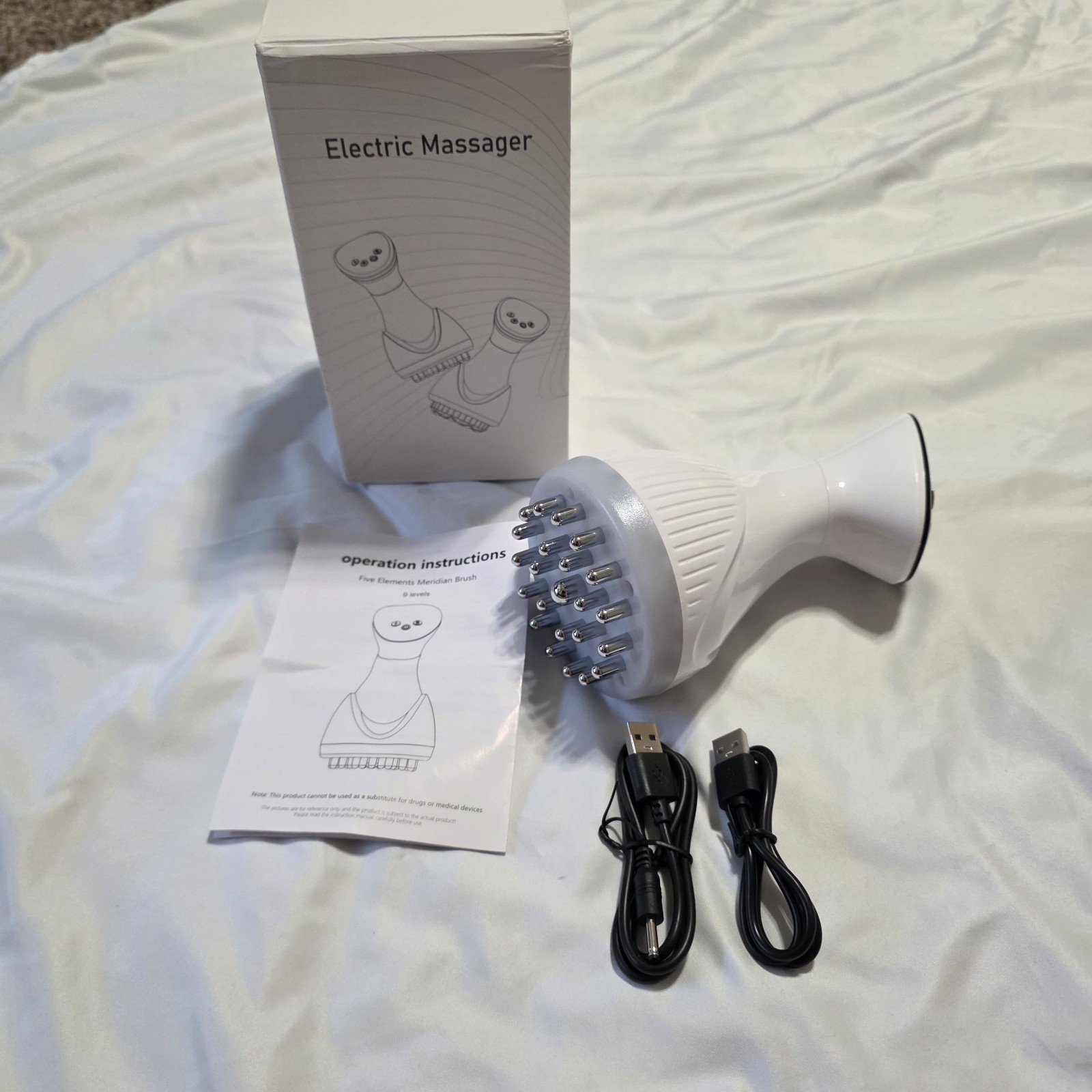 Handheld Electric Body Massager, White Plastic, USB Charging