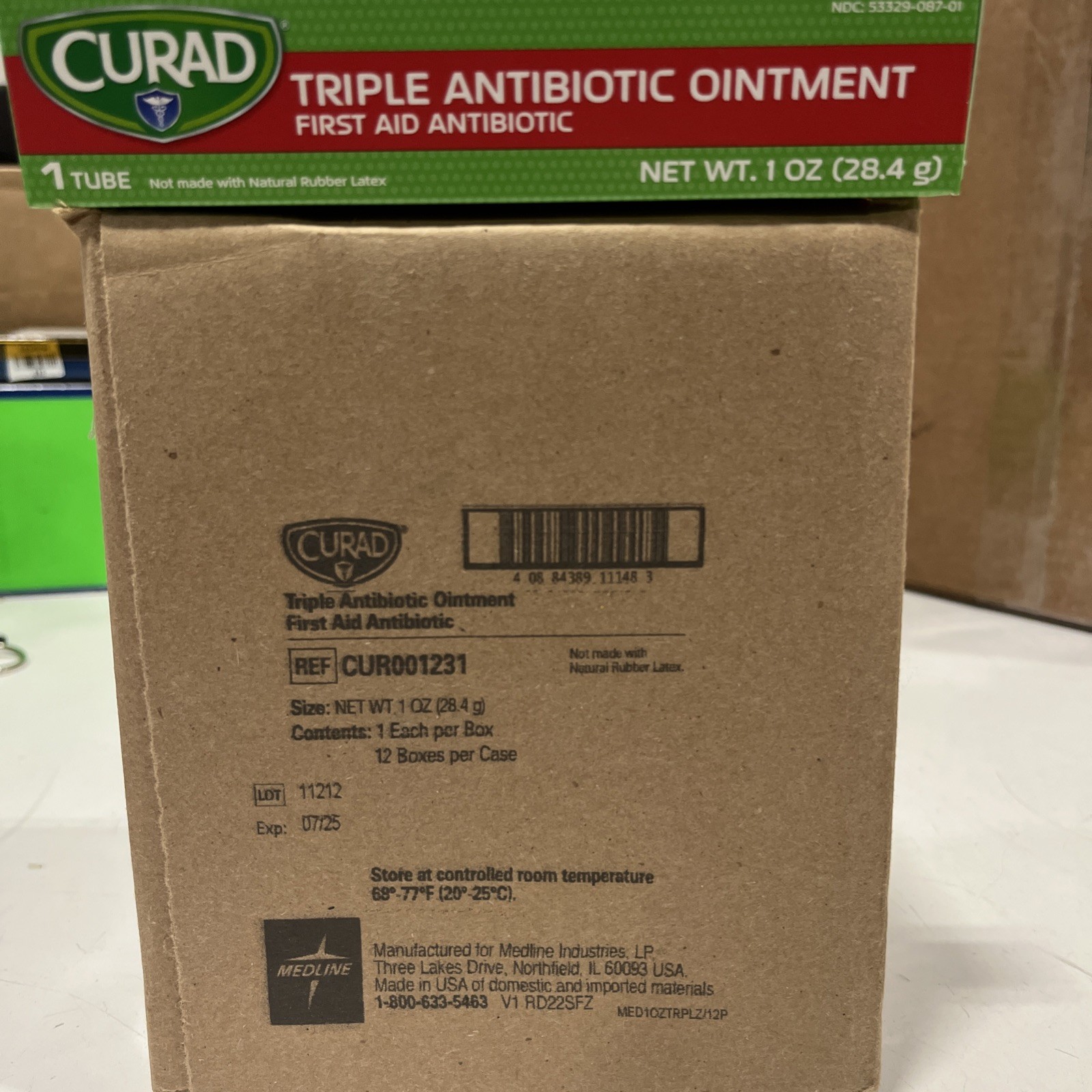 Box of 12 – CURAD Triple Antibiotic Ointment 1 oz. Tubes, Date 07/2025
