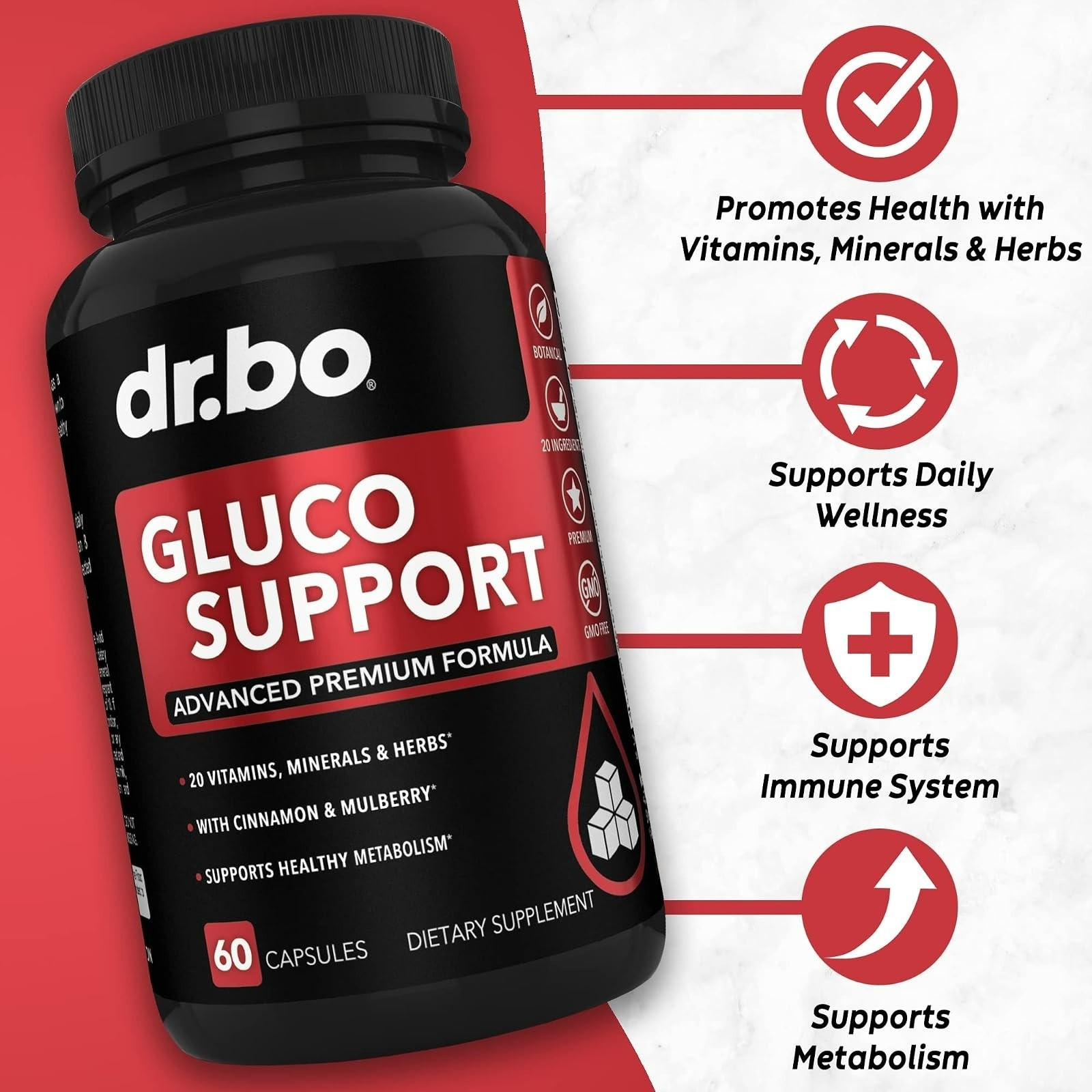 DR. BO Gluco Support Supplement Capsules – Metabolism Booster 60 Pills