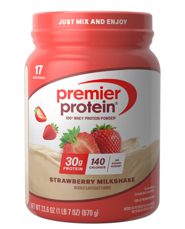 Premier Protein 100% Whey Protein Powder, Strawberry Milkshake, 1.7 lb