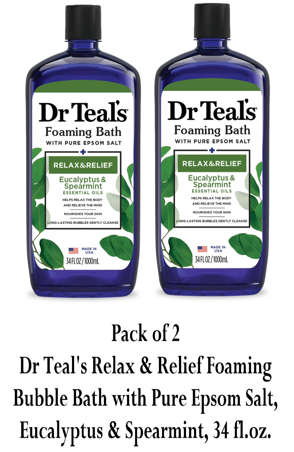 Dr Teal’s Foaming Bubble Bath 34 fl oz | Eucalyptus Spearmint | Relax & Relief