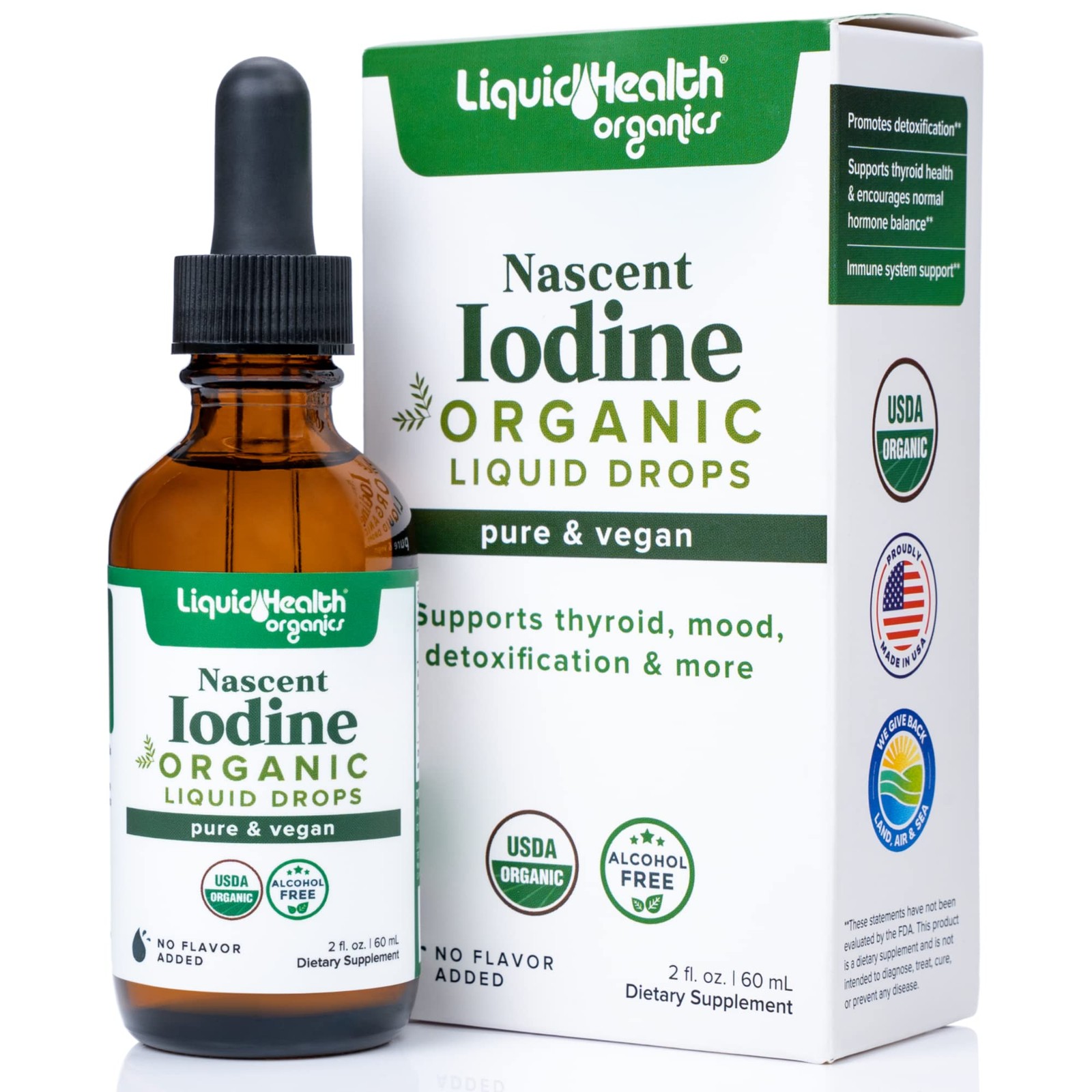 Iodine Liquid Drops USDA Organic Vegan Colorless Tasteless Supplement 2 oz