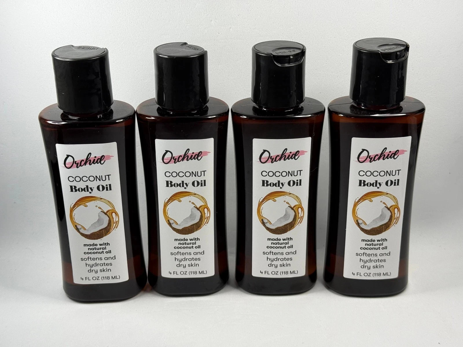 Orchid Coconut Body Oil 4oz Lot of 4 Natural Hydrating Moisturizer Dry Skin Care