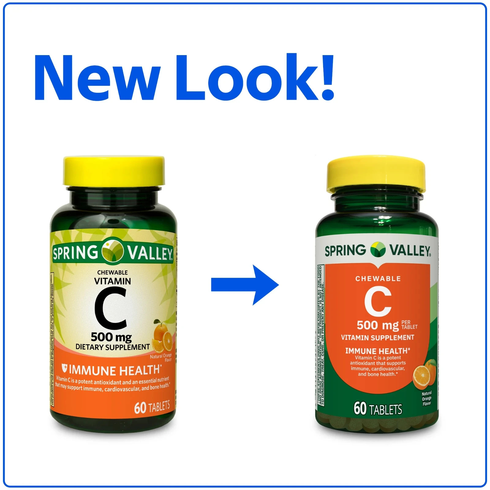 Spring Valley Vitamin C Chewable Tablets Supplement Orange Flavor 500 mg 60 Ct.