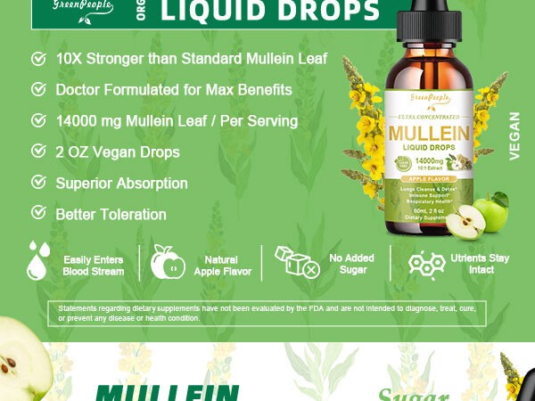 Mullein Leaf Extract Drops 60ml Lung Cleanse Respiratory Herbal Drop Health Care