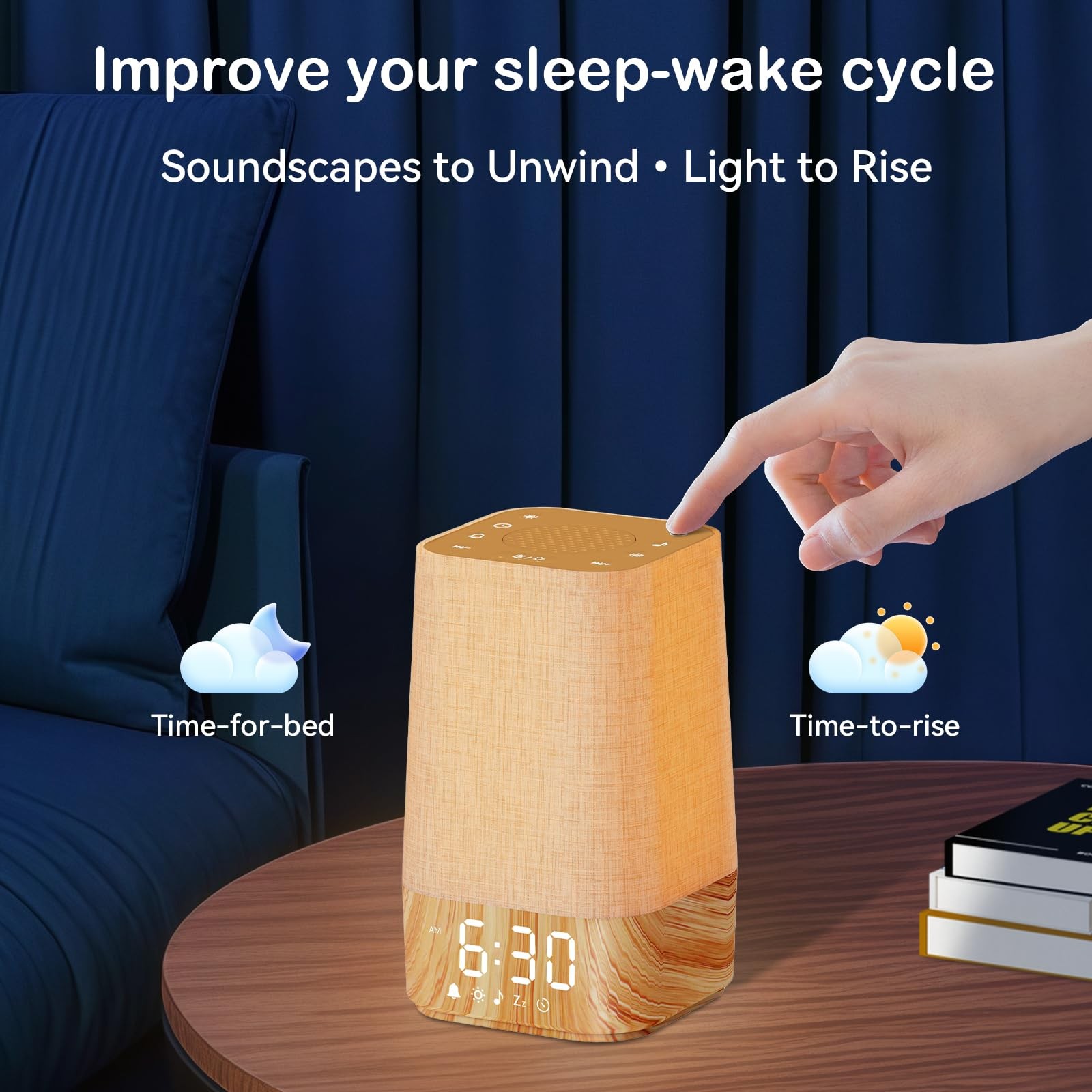 Sunrise Alarm Clock with Noise Machine: 3.74*3.74*7.08 Inch, Wood Grain