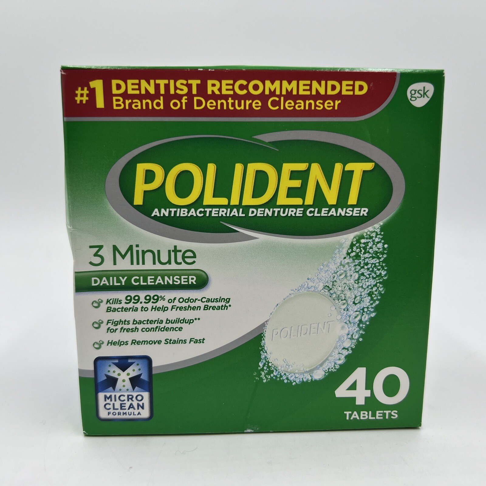 Polident Antibacterial Denture Cleanser 3 Minute Daily Clean 40 Tablets 10/2024