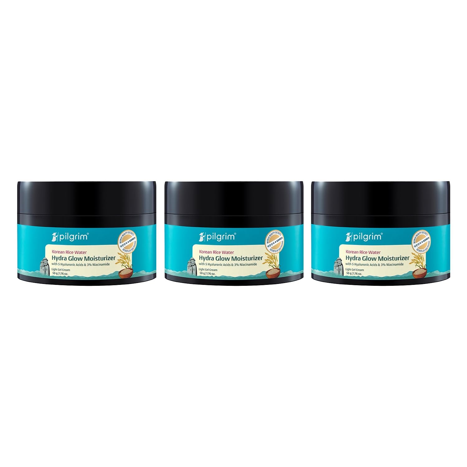 Pilgrim Korean Rice Water Hydra Glow Moisturizer 50Gm each pack of 3