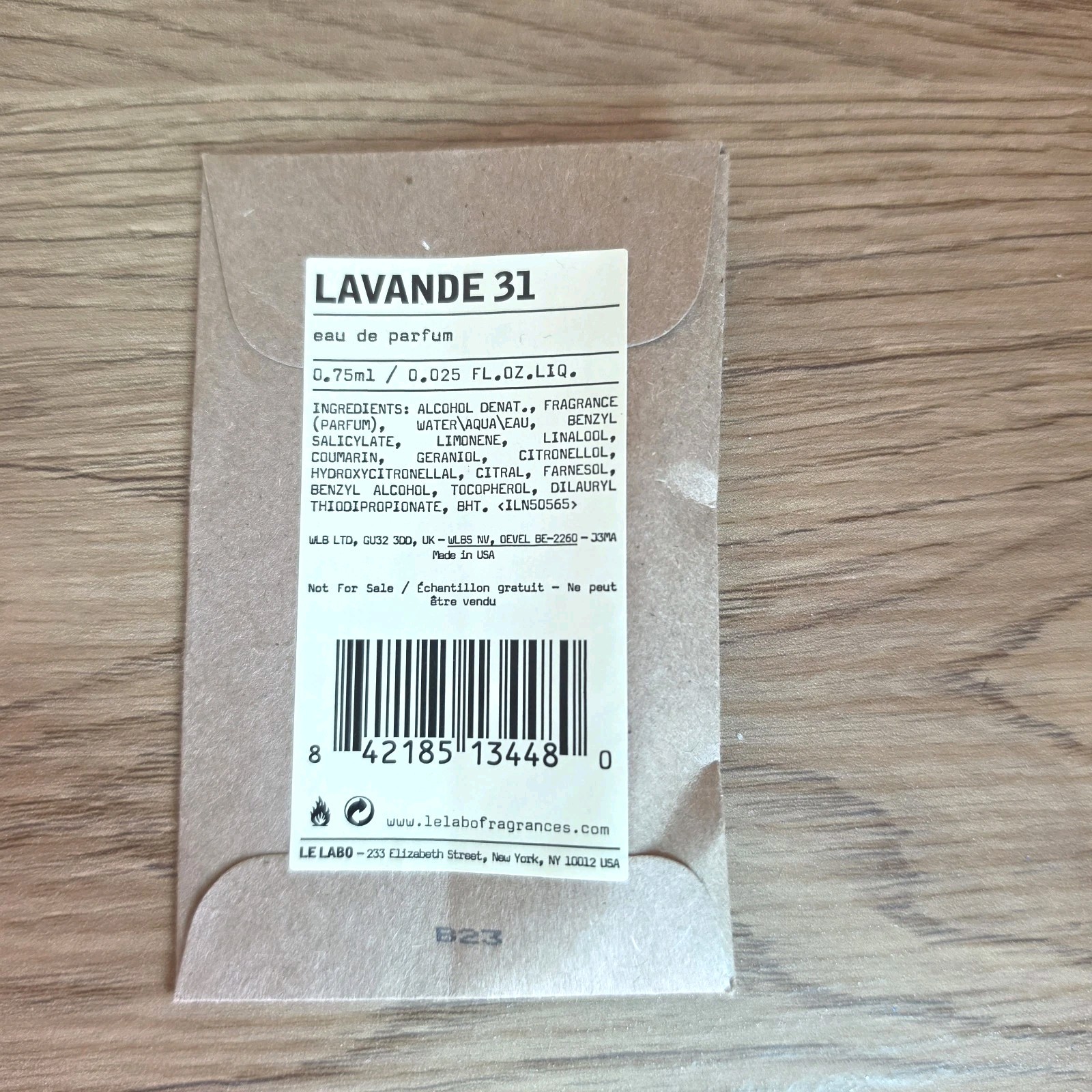 Le Labo Lavande 31 Eau de Parfum EDP Sample Vial .025oz, .75mL New in Pouch