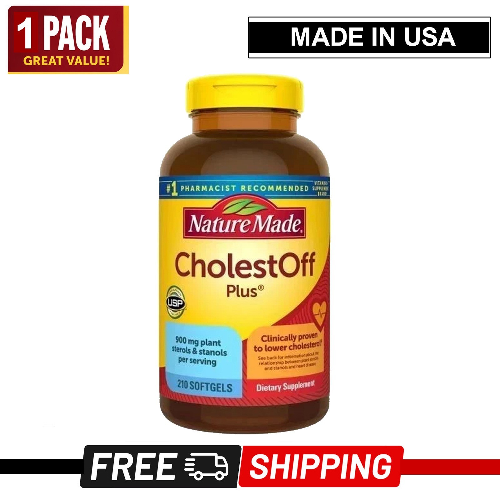 Nature Made CholestOff Plus 900 mg 210 Liquid Softgels