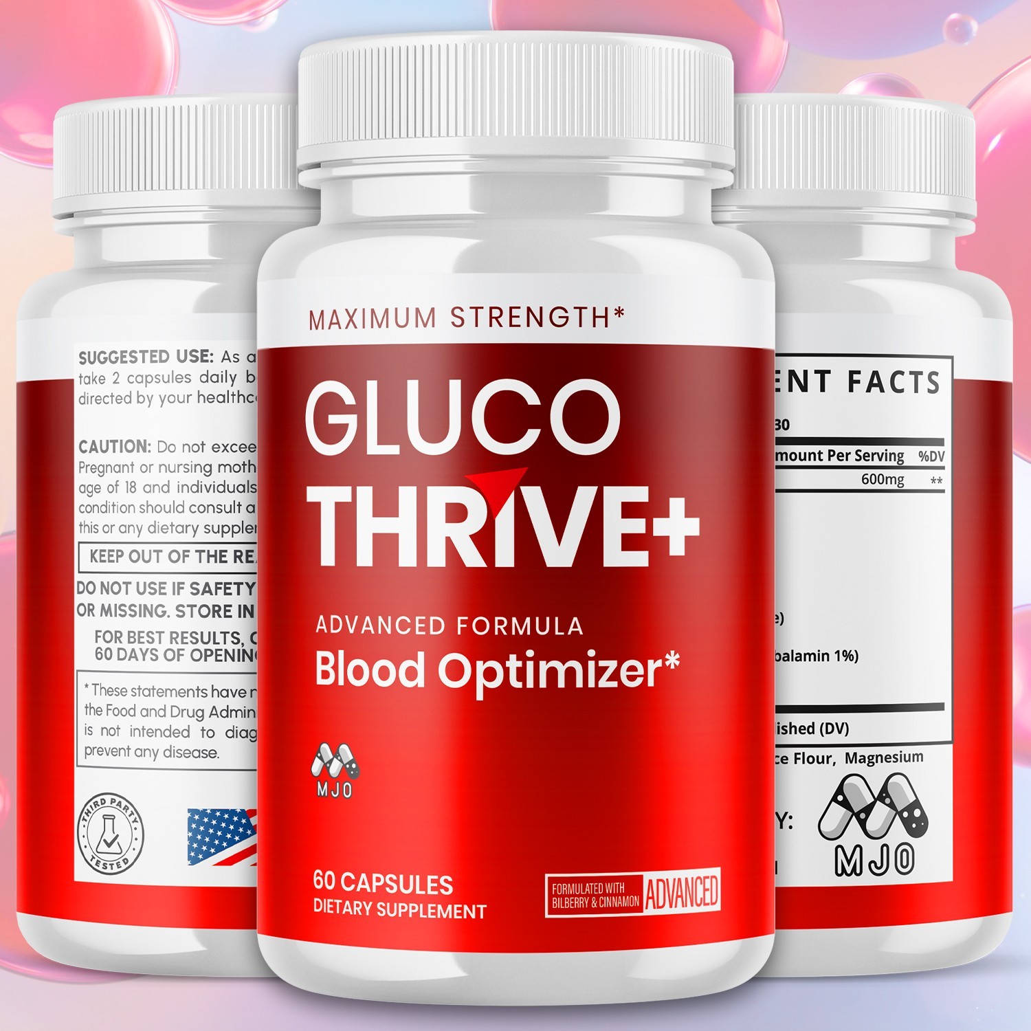(3 Pack) Gluco Thrive Advanced Support Blood Supplement GlucoThrive 180 Capsules