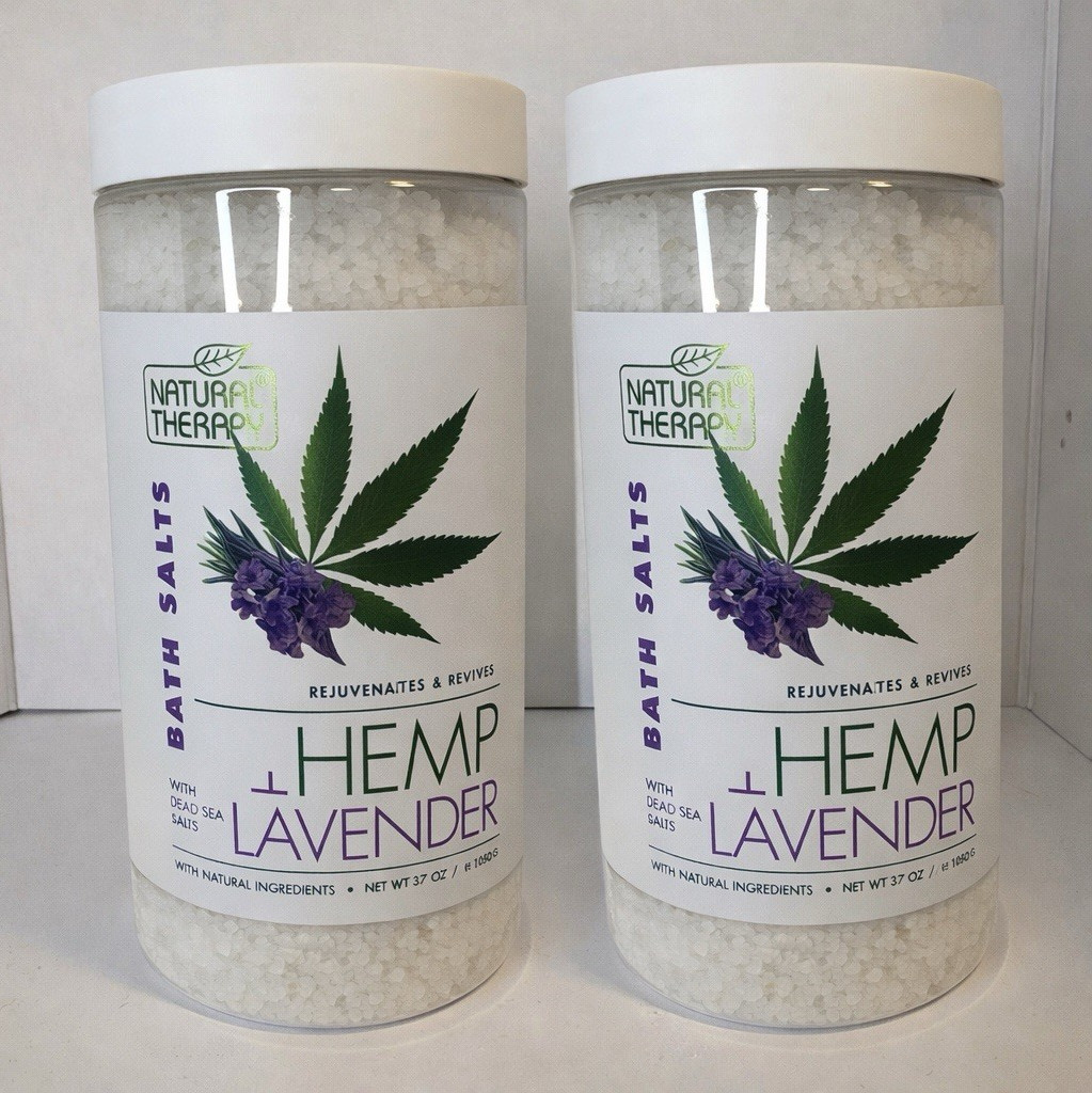 2 Pack Natural Therapy Hemp Lavender Dead Sea Bath Salts 37oz Each New Spa