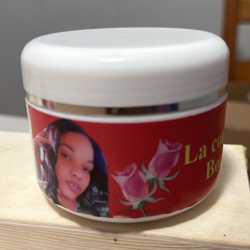 Daily Use Moisturizer Skin Care Cream Jar, White Lid, Red Floral Label