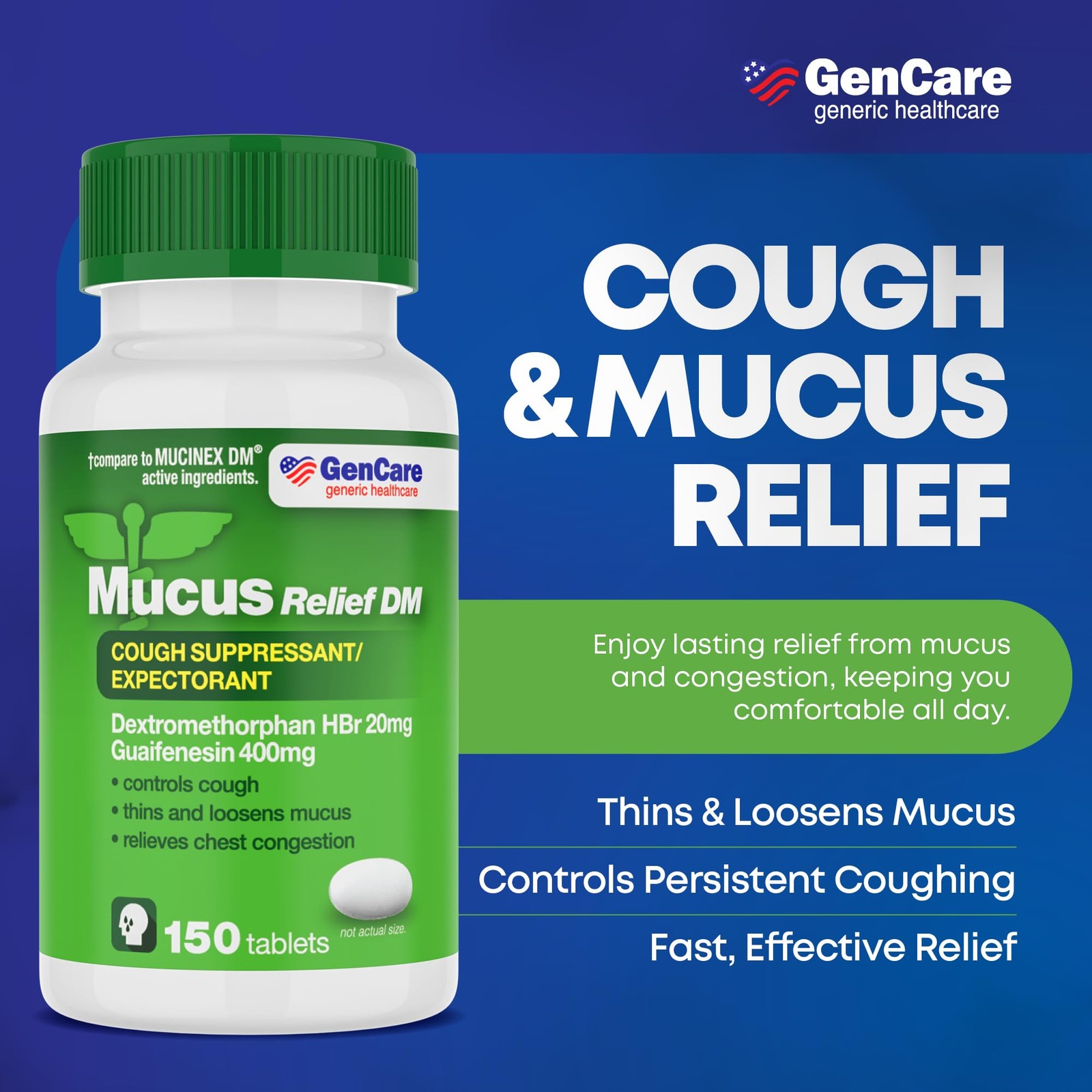 Cough & Mucus Expectorant Pill 150 Count Dextromethorphan HBr 20mg Guaifenesin