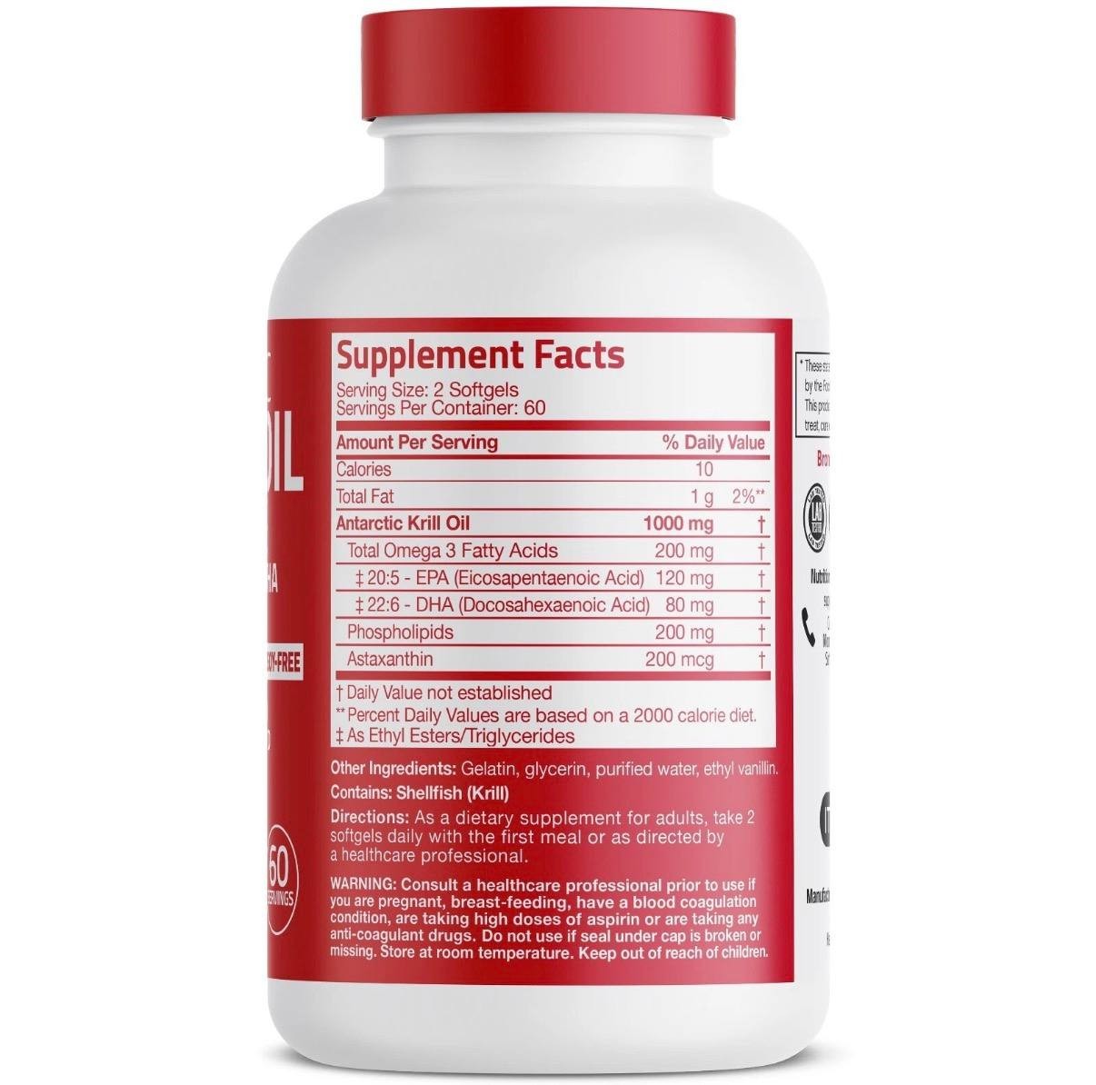Antarctic Krill Oil 1000mg with Omega-3s EPA, DHA and Astaxanthin PACK OF 3
