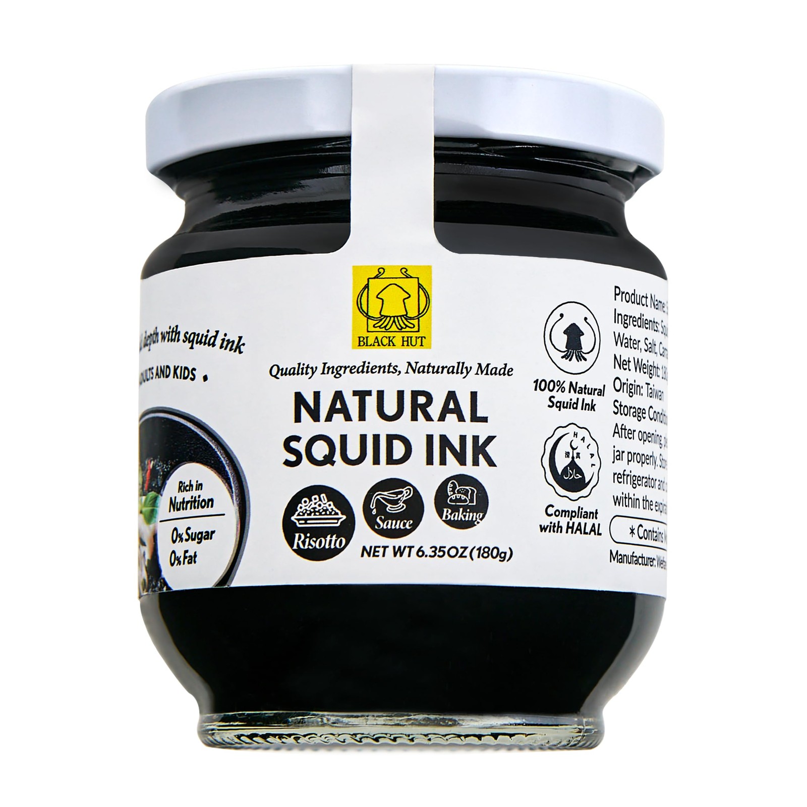6.4OZ / 180g Black Hut Squid Ink for Cooking, Squid Ink Pasta, Black Food Col…
