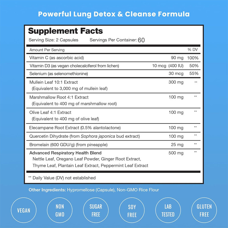 Lung Detox & Cleanse – Lung Support Supplements – with Quercetin, Mullein Leaf
