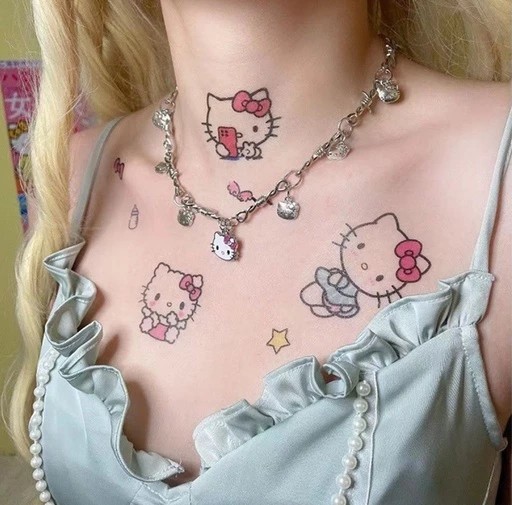 30 Sheets Temporary Hello Kitty Cute Cartoon Decorative Tattoos, 60 Tattoos