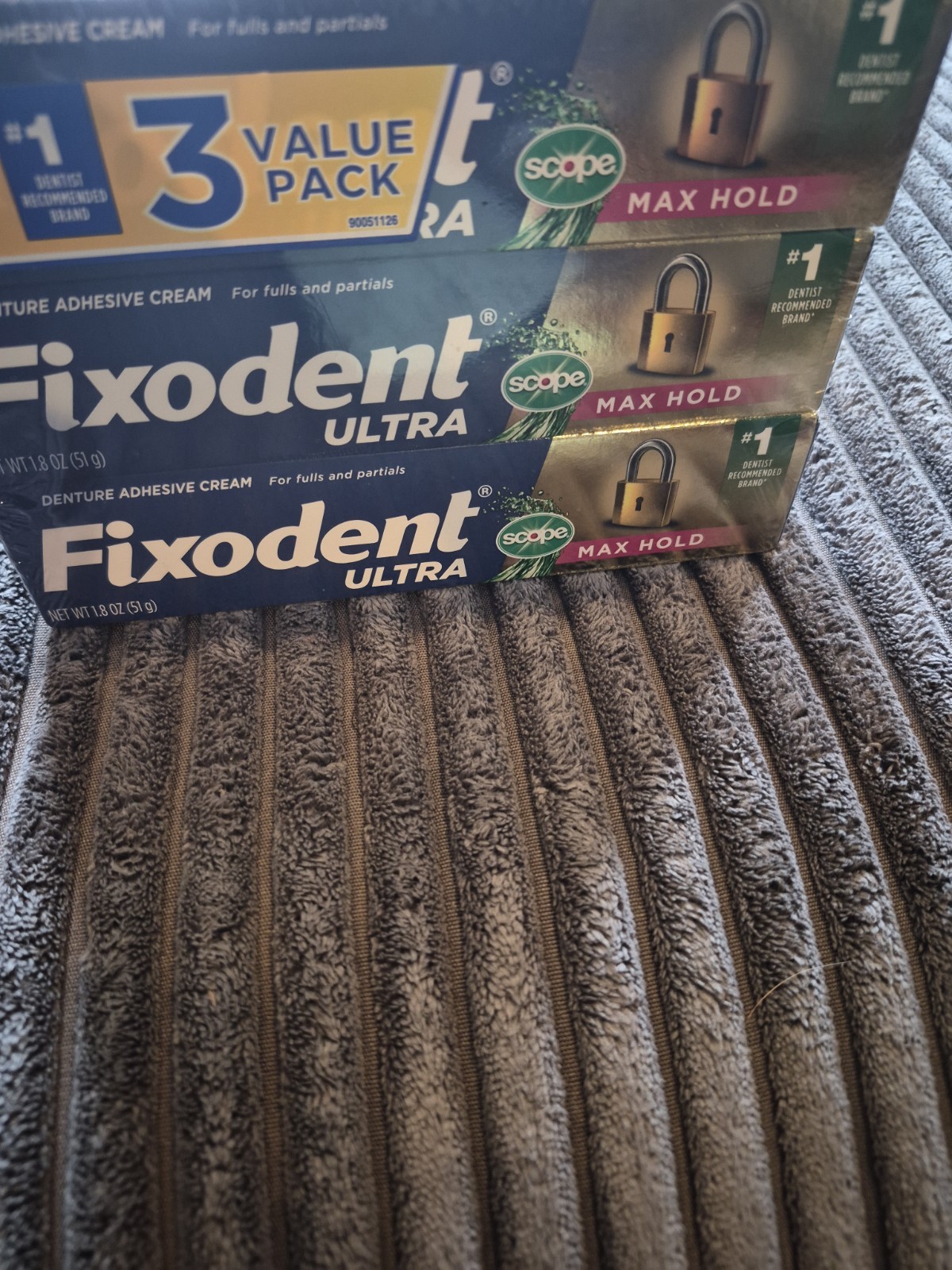 3 Pack Fixodent Ultra Max Hold With Scope Denture Adhesive